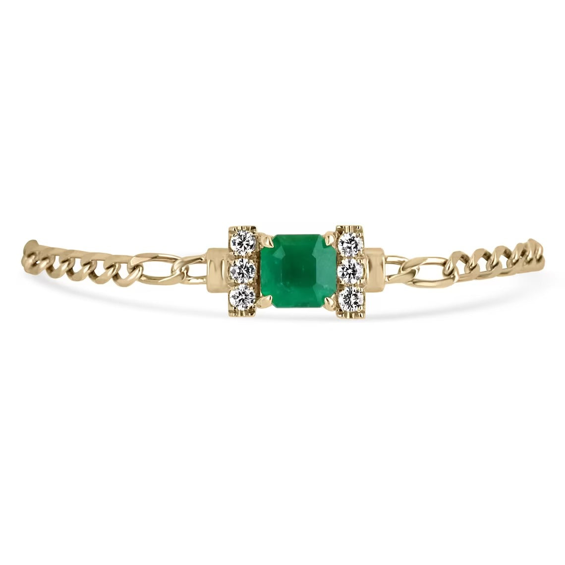 3.25tcw 18K Gold Colombian Emerald Asscher Cut Bracelet with Diamond Accents - Elegant Jewelry for Weddings, Parties & Special Occasions