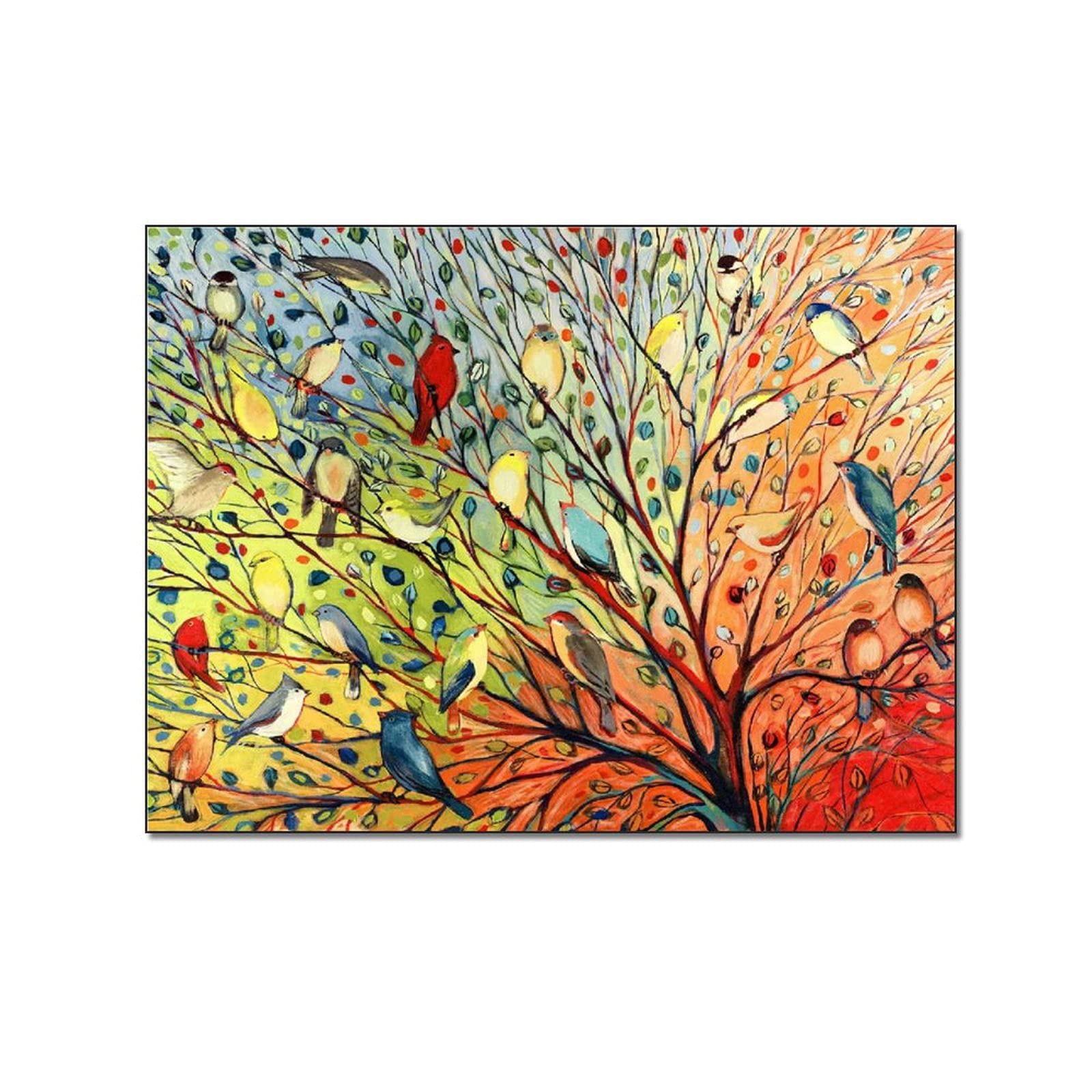 Jennifer Lommers Tree and Bird Color Art Print Posters - 8×10 inch (20×26cm) Canvas Wall Art for Living Room & Bedroom Decor | Nature-Inspired Home Decor Painting | Perfect for Housewarming Gifts & Nursery Wall Art