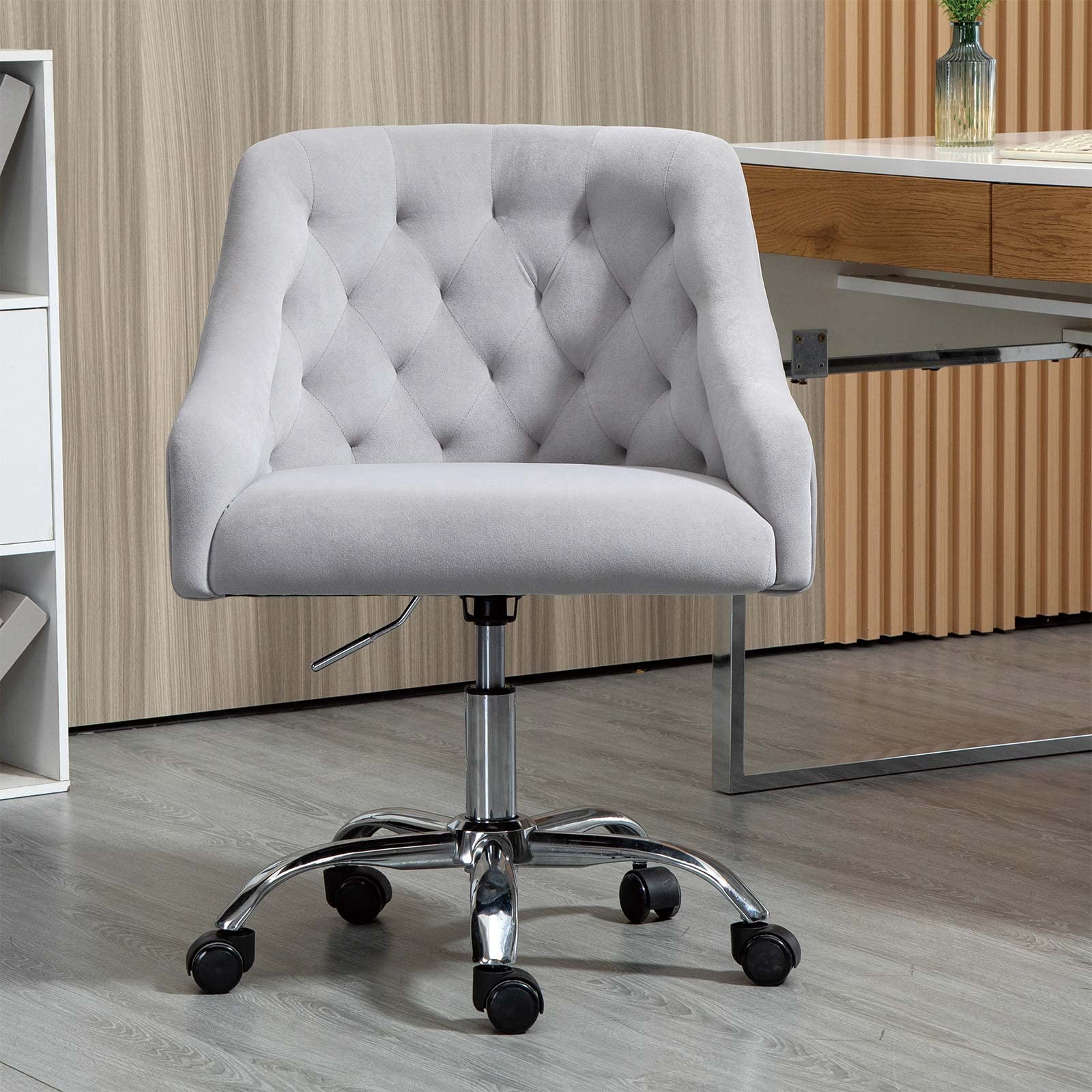 Velvet Home Office Chair - Adjustable Swivel Armchair with Soft Seat, Modern Upholstered Task Chair for Study, Living Room & Bedroom | Executive Desk Chair for Work, Reading & Relaxation (Grey)