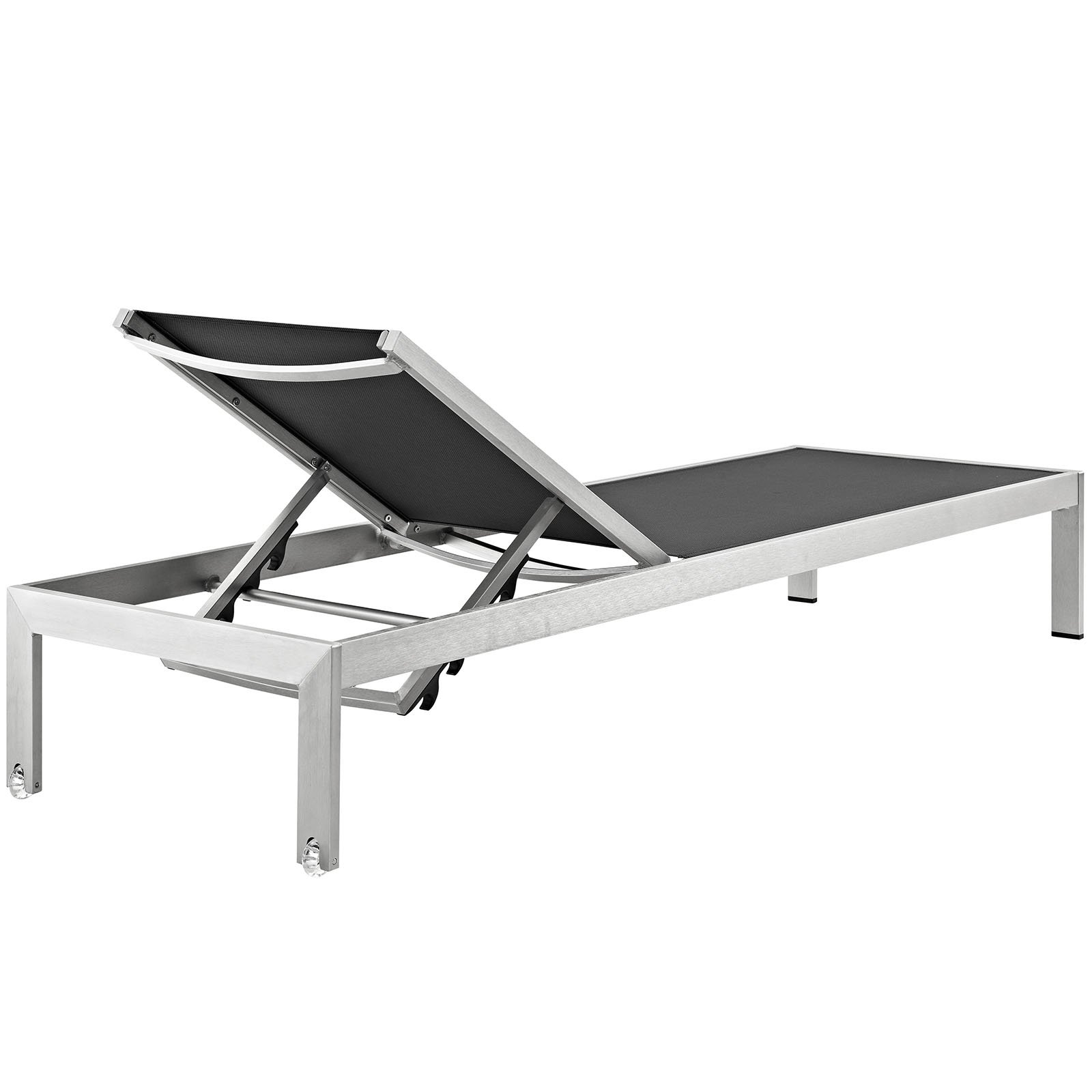 Modern Cool Outdoor Patio Lounge Chair Chaise with Side Table Set - Black & Silver Aluminum - Perfect for Poolside, Backyard, Garden Relaxation