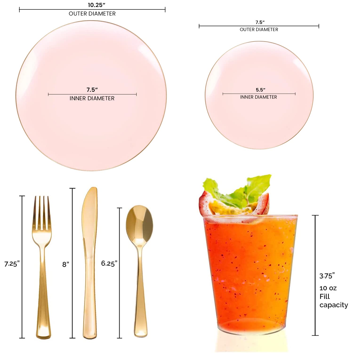 Eco-Friendly Disposable Plastic Plates with Elegant Rim Design - Bulk Round Dinnerware for Wedding, Birthday Party & Special Events (Pink & Gold, 120-Piece Wedding Set) | Perfect for Catering, Outdoor Events & Home Entertaining