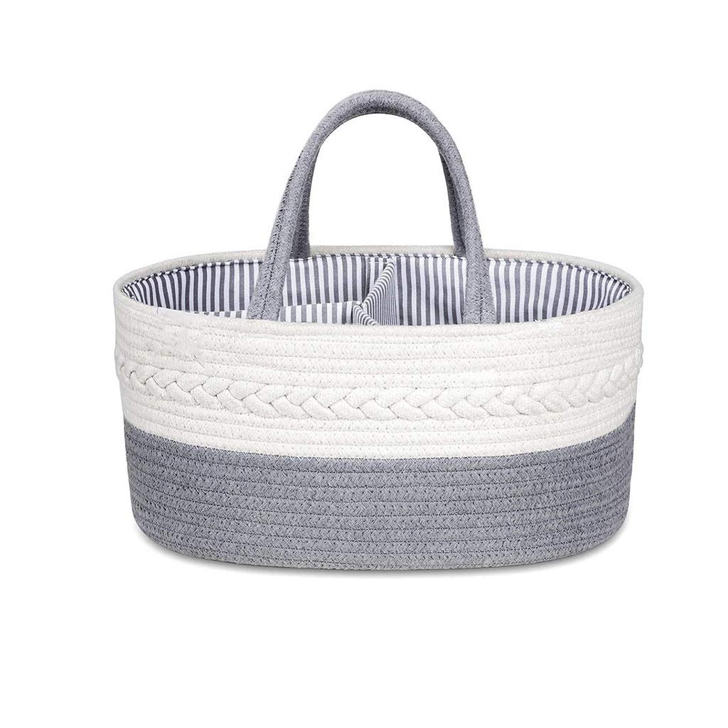 UXZDX Baby Diaper Caddy Organizer - Stylish Cotton Canvas Nursery Storage Bin with Rope Handles, Portable Diaper Basket for Baby Essentials | Perfect for Nursery Organization, Baby Showers & On-the-Go Parents