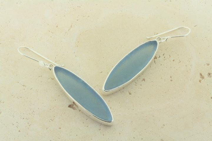 Light Blue Spear Seaglass Earrings - Handmade Dangle Jewelry for Women - Perfect for Beach Weddings, Boho Fashion & Summer Accessories