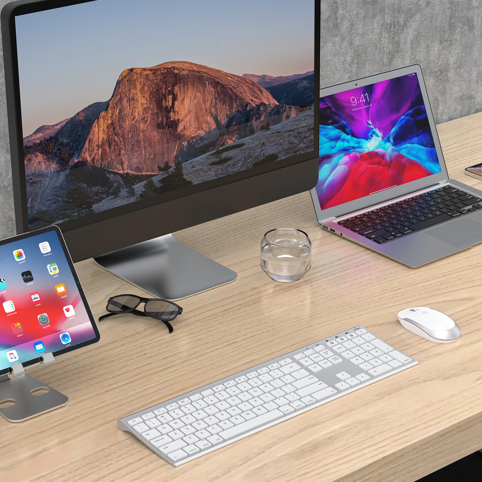 Wireless Bluetooth Keyboard and Mouse Combo for Mac - Ultra Slim, Rechargeable, Multi-Device Full Size Keyboard Mouse Set for MacBook Pro, MacBook Air, iMac, iPad - Perfect for Home Office, Work, and Remote Learning