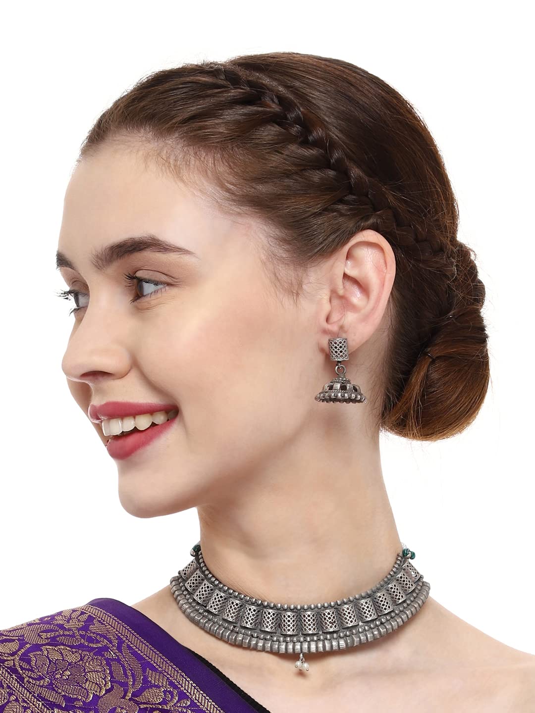 VENI Handmade 925 Sterling Silver Plated Necklace & Earrings Set for Women | Trendy Oxidized Silver Jewelry Gift for Girls, Bridesmaids, Birthday, Anniversary (Style No. 43) | Perfect for Parties, Weddings, Date Nights & Everyday Wear