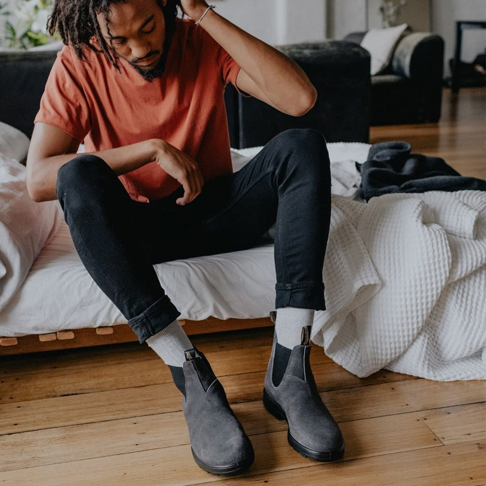 Blundstone Original 1910 Suede Leather Boots for Men & Women - Steel Grey Chelsea Boots | Comfortable Slip-On Work Boots for Outdoor, Hiking & Casual Wear