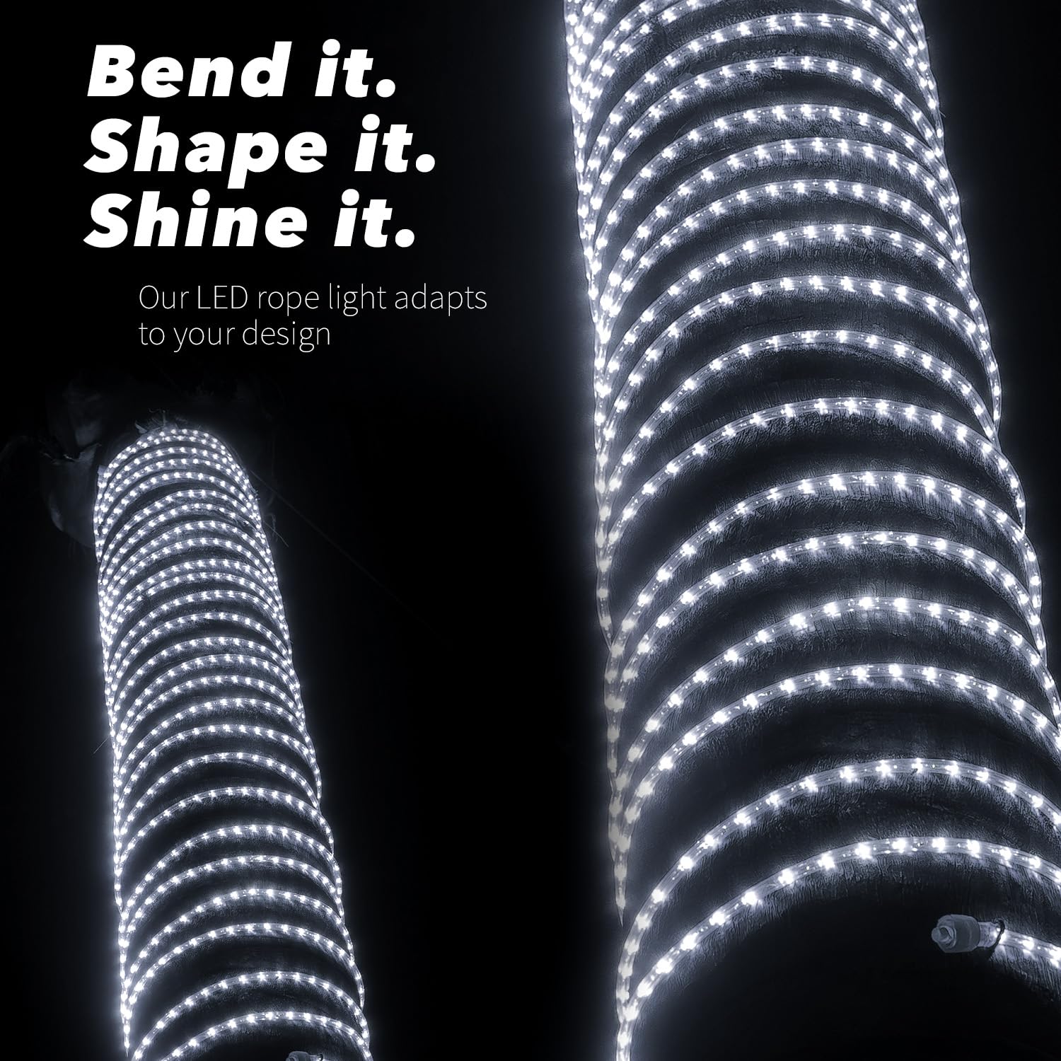 WYZworks 1656LEDs 150ft Outdoor LED Rope Lights - ETL Certified Waterproof, 360° Flexible & Connectable for Christmas, Palm Tree, Landscape Lighting - Cool White | Perfect for Patio, Garden, and Holiday Decorations