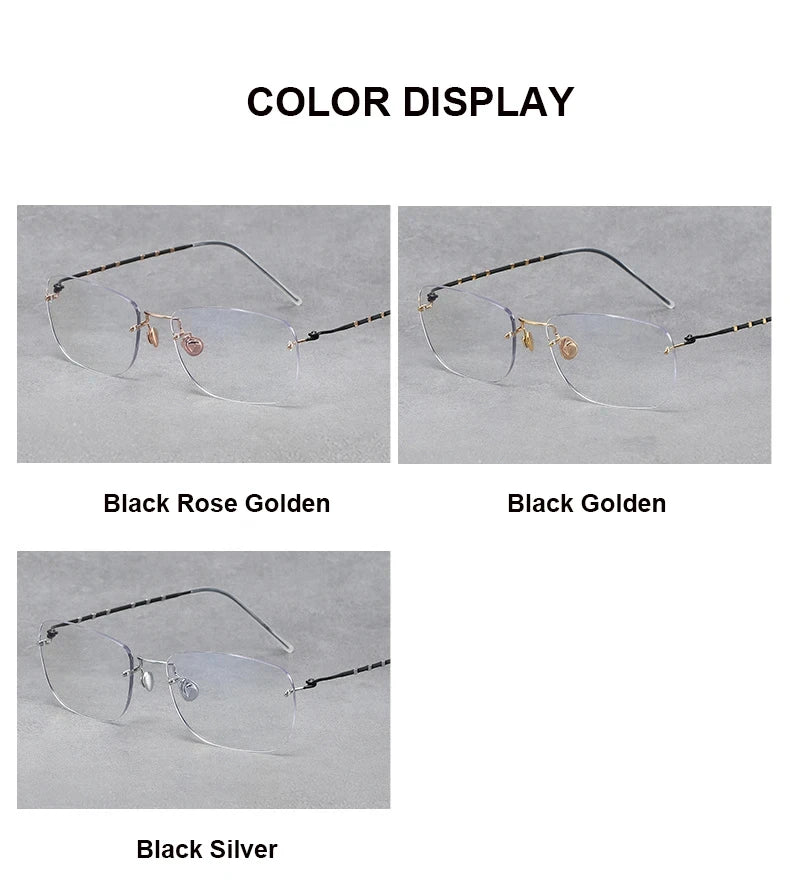 Aimee Unisex Rimless Square Titanium Eyeglasses 2130 - Lightweight Durable Frame for Men & Women - Perfect for Reading, Work, and Everyday Wear
