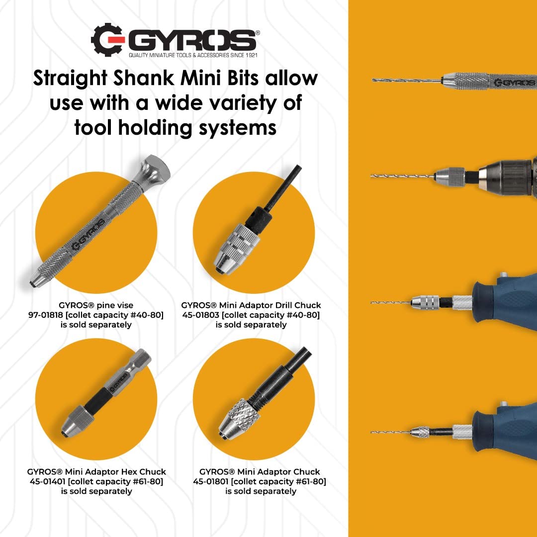 12-Piece #53 Gyros Micro Drill Bit Set - Carbon Steel Wire Gauge Mini Twist Drill Bits for Jewelry, Plastic & Soft Metal - Compatible with Pin Vise Hand Drills & Rotary Tools - Perfect for Jewelry Making, Watch Repair & DIY Craft Projects