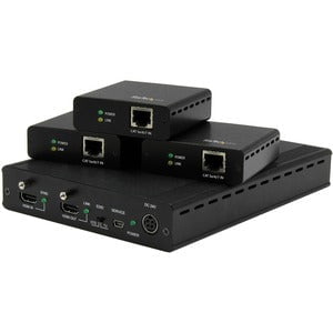 3 Port HDBaseT Extender Kit with 3 Receivers - 1x3 HDMI Over Cat5 Splitter for 4K Ultra HD - Perfect for Home Theater, Conference Rooms & Multi-Screen Setups