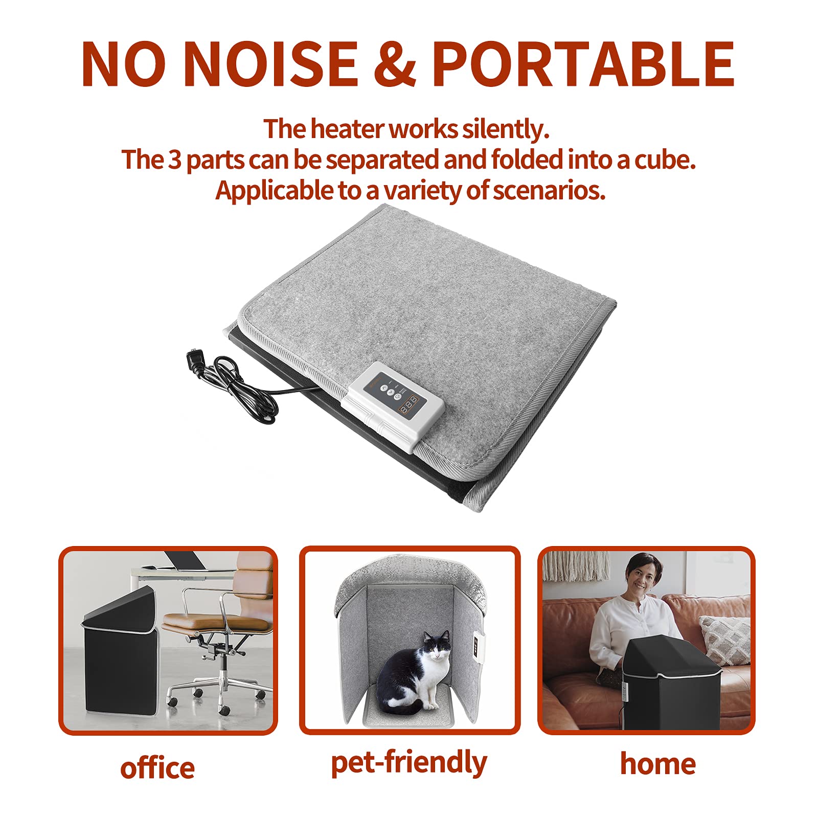 Portable Electric Space Heater with Timer - Foldable & Quiet Heating for Office, Under Desk, Home & Kitchen Use - Extra Warmth for Legs, Ankles & Feet - Perfect for Winter Work, Study & Relaxation