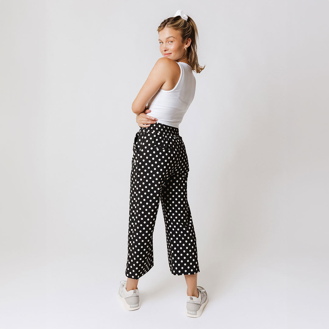 Audrey Wide Leg Pants for Women - Black Polka Dot High Waisted Palazzo Trousers | Office Wear, Casual Outfits & Summer Fashion