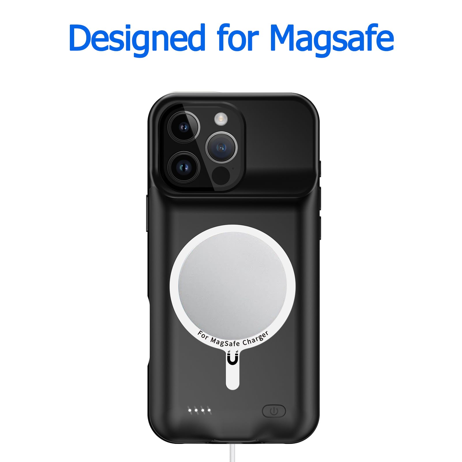 10000mAh Wireless Charging Battery Case for iPhone 16 Pro (6.3 inch) - Portable Protective Power Bank Charger with CarPlay Support | Perfect for Travel, Work & Outdoor Activities (Black)