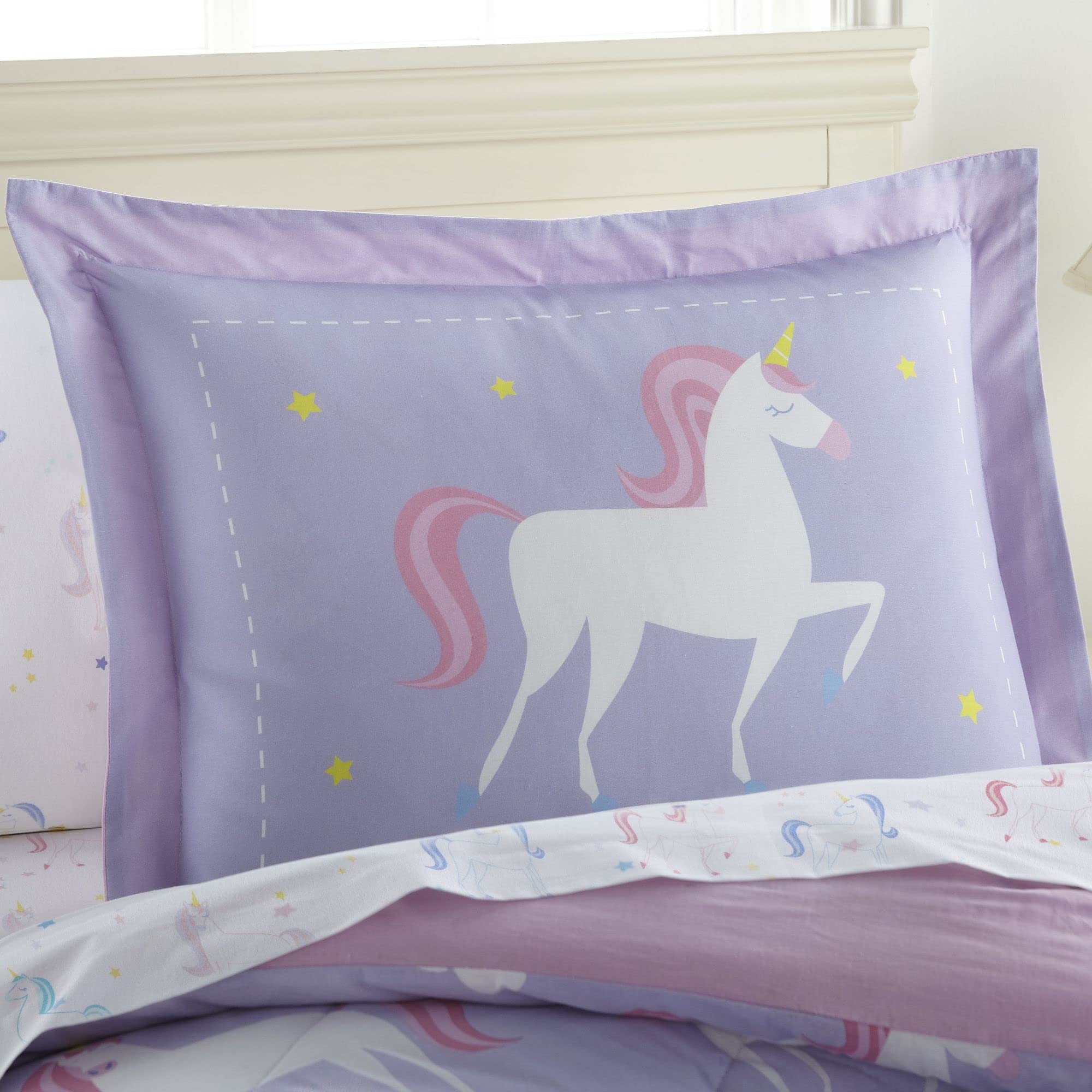 Wildkin 5-Piece Plush Unicorn Blanket Set for Twin Bed - Ultra Soft Cotton Bedding Bundle | Perfect for Kids' Rooms, Sleepovers & Cozy Nights