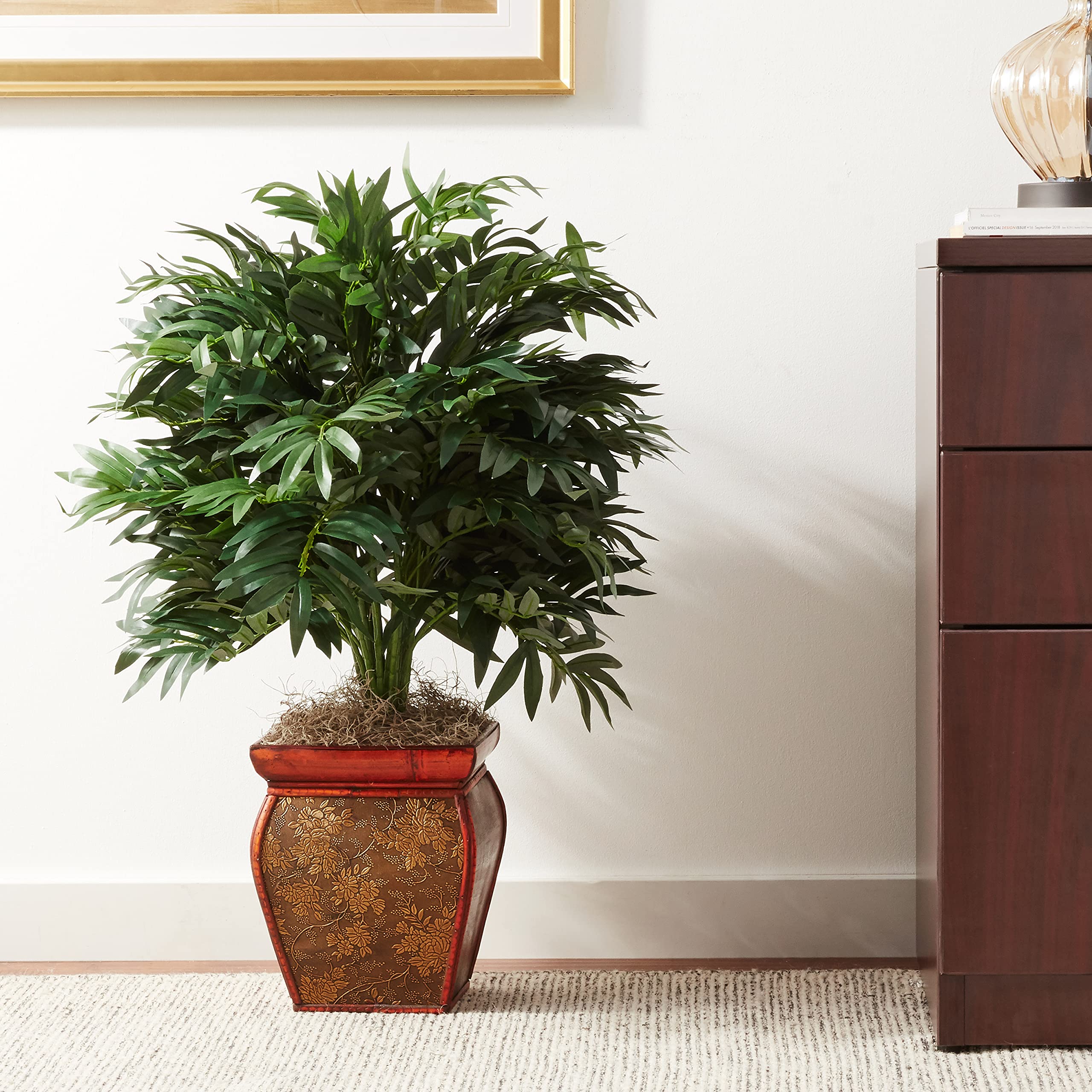 Nearly Natural 5ft Double Bamboo Palm Silk Tree in Decorative Planter - Realistic Artificial Indoor Plant for Home Office Decor, Living Room, Bedroom & Housewarming Gifts