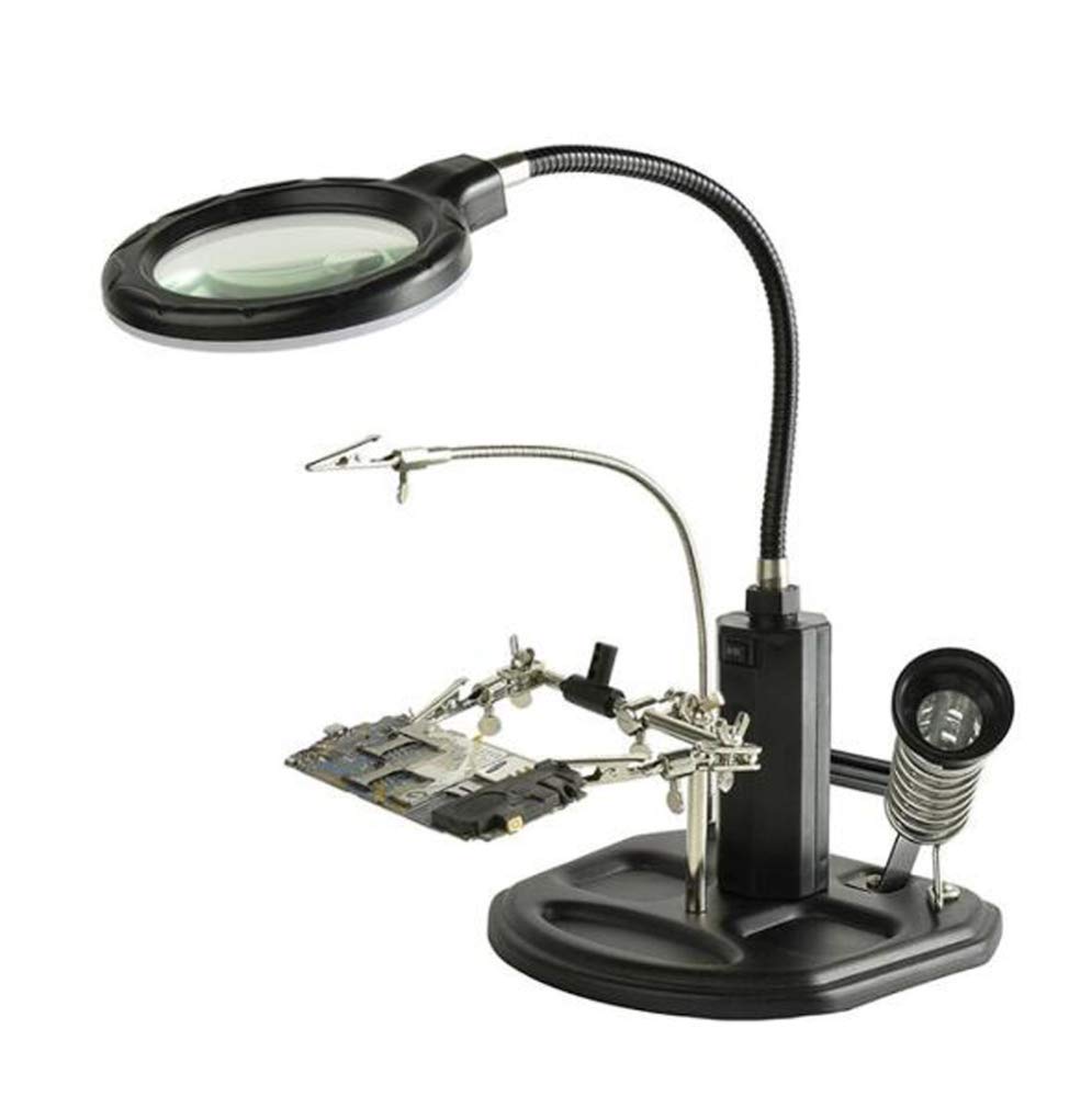 3X & 8X LED Magnifying Lamp with Helping Hands - Adjustable Desk Clamp Magnifier for Jewelry Repair, Soldering, Watch Making, Crafts & Reading - Bright Illumination Work Light for Detailed Tasks - Perfect for Hobbyists, DIY Projects & Precision Workstations