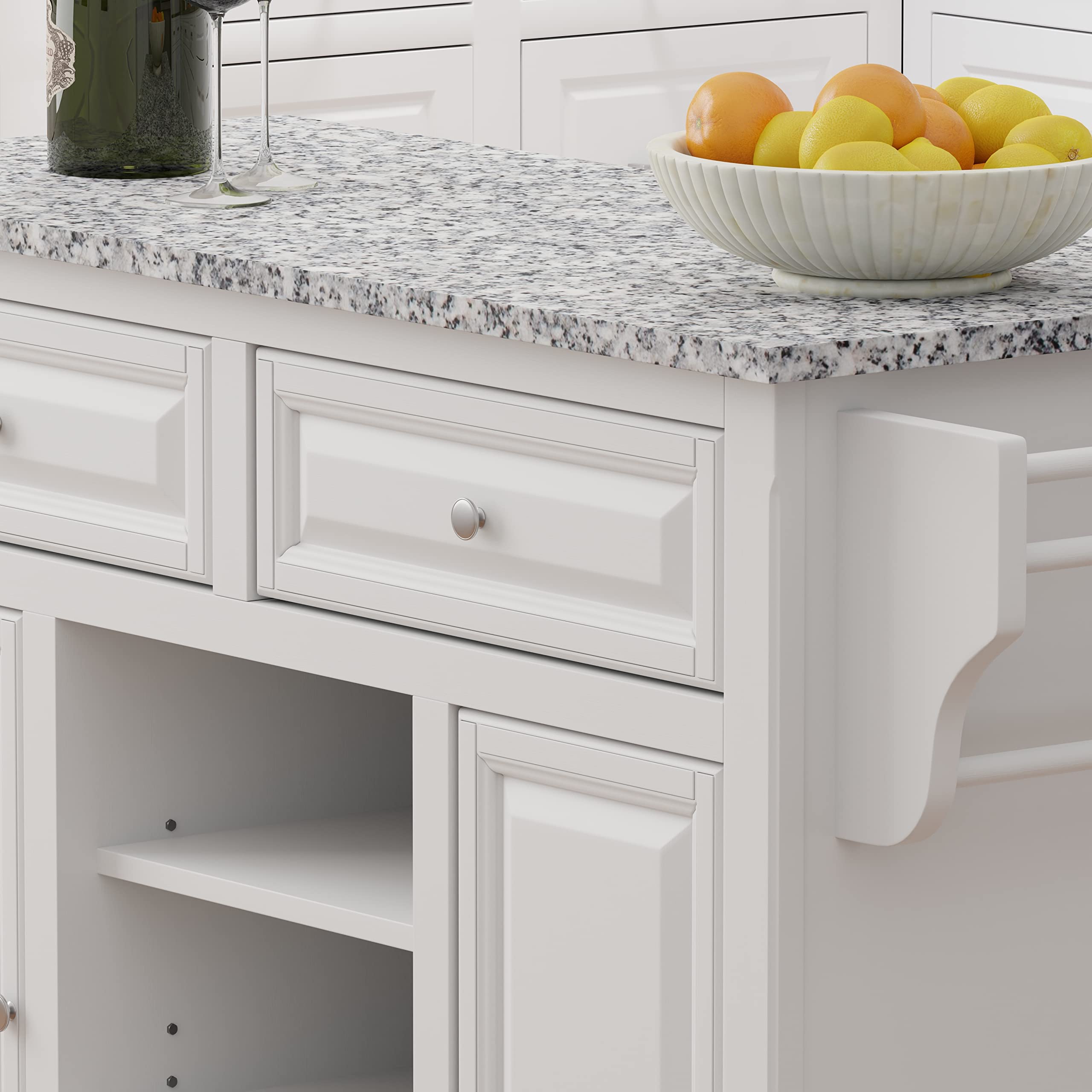 Glenwillow Antique White Kitchen Cart with Grey Granite Top - Mobile Kitchen Island with Storage for Small Spaces, Perfect for Dining Room, Apartment or RV Use