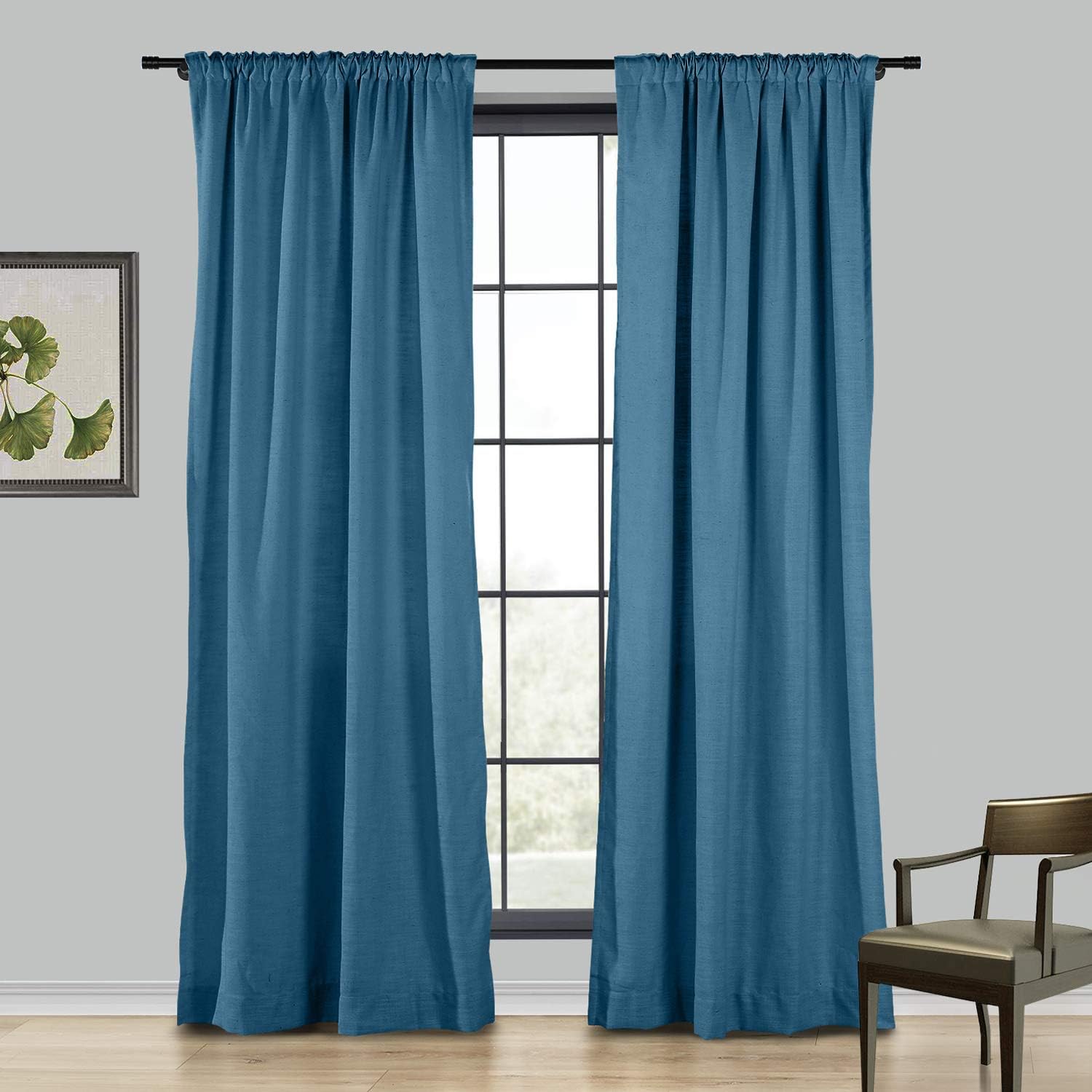 Premium 100Wx102L Inch Navy Blue Linen Room Darkening Curtain Panel - 4-in-1 Header with Rod Pocket, Back Tab & Hook Belt for Living Room, Bedroom & Home Theater Blackout Needs