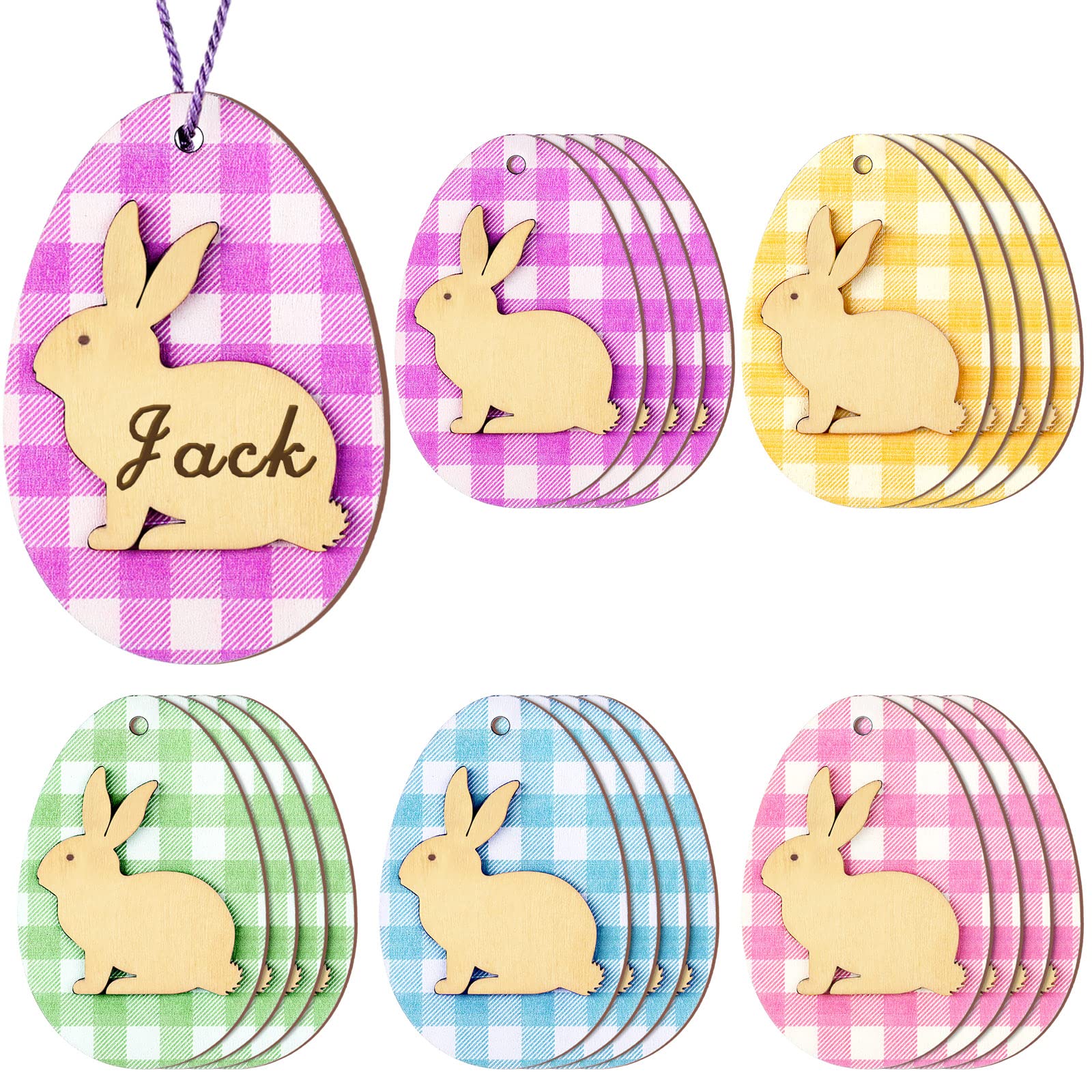 20 Pcs Wooden Easter Bunny Basket Tags - Personalized Blank Signs with Colorful Twine for DIY Crafts, Easter Basket Decorations & Hanging Ornaments (Teardrop Style) - Perfect for Easter Gifts, Party Favors & Home Decor