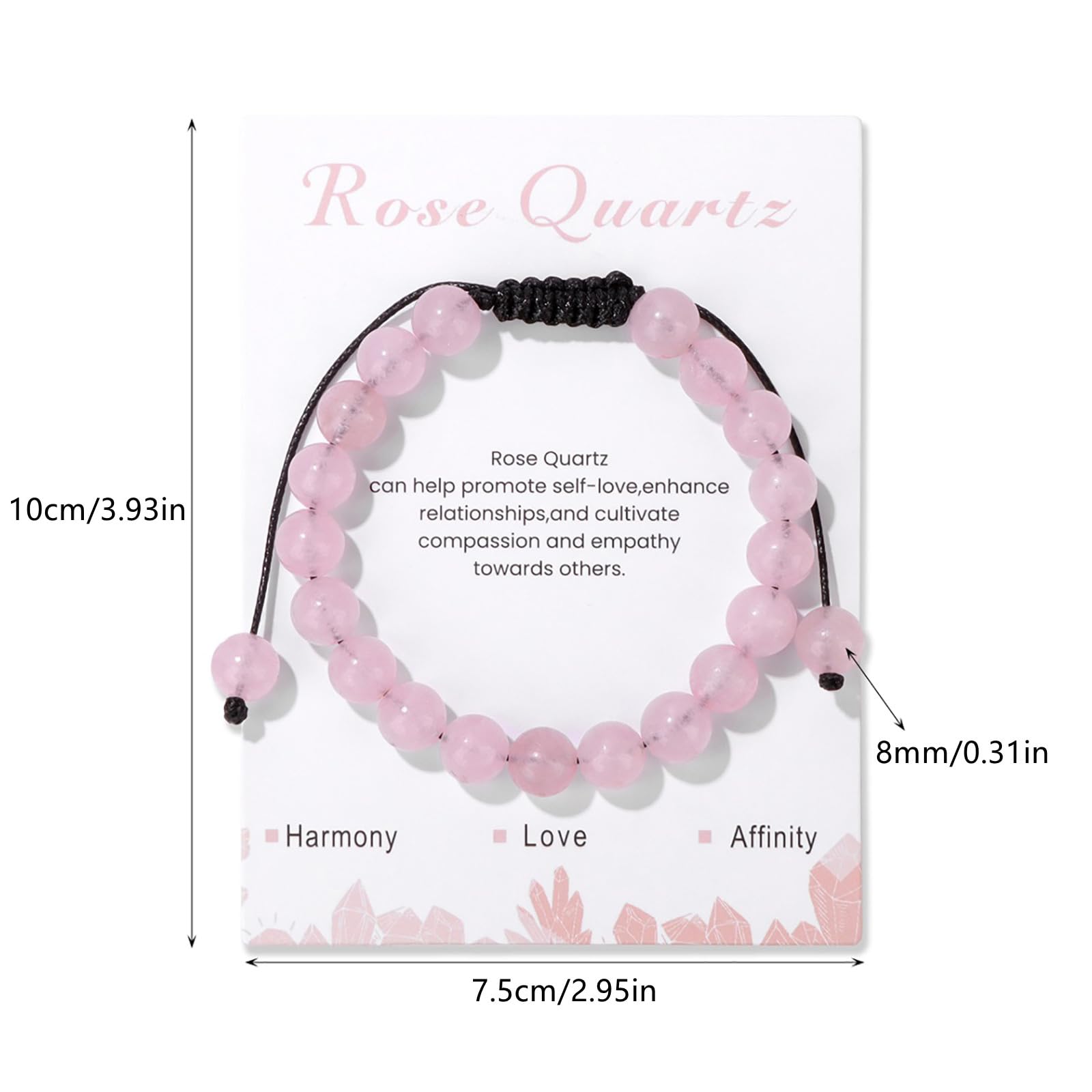 **Handmade Adjustable 8mm Rose Quartz Bracelet for Women & Girls - Healing Crystal Beaded Jewelry for Stress Relief, Meditation & Positive Energy**