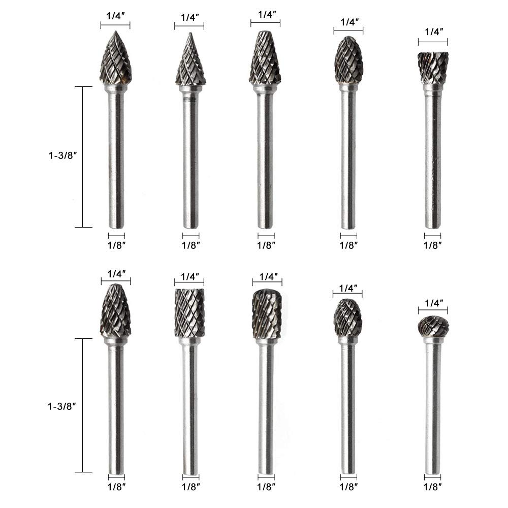 10PCS Carbide Burr Set 1/8
