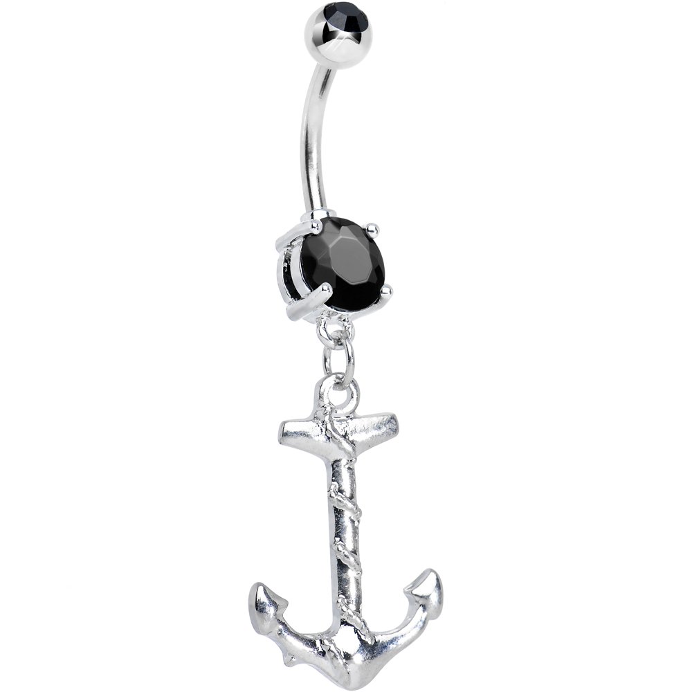 Body Candy Black Nautical Anchor Dangle Belly Ring - Stylish Navel Piercing Jewelry for Women, Perfect for Summer Beach Outfits and Pool Parties