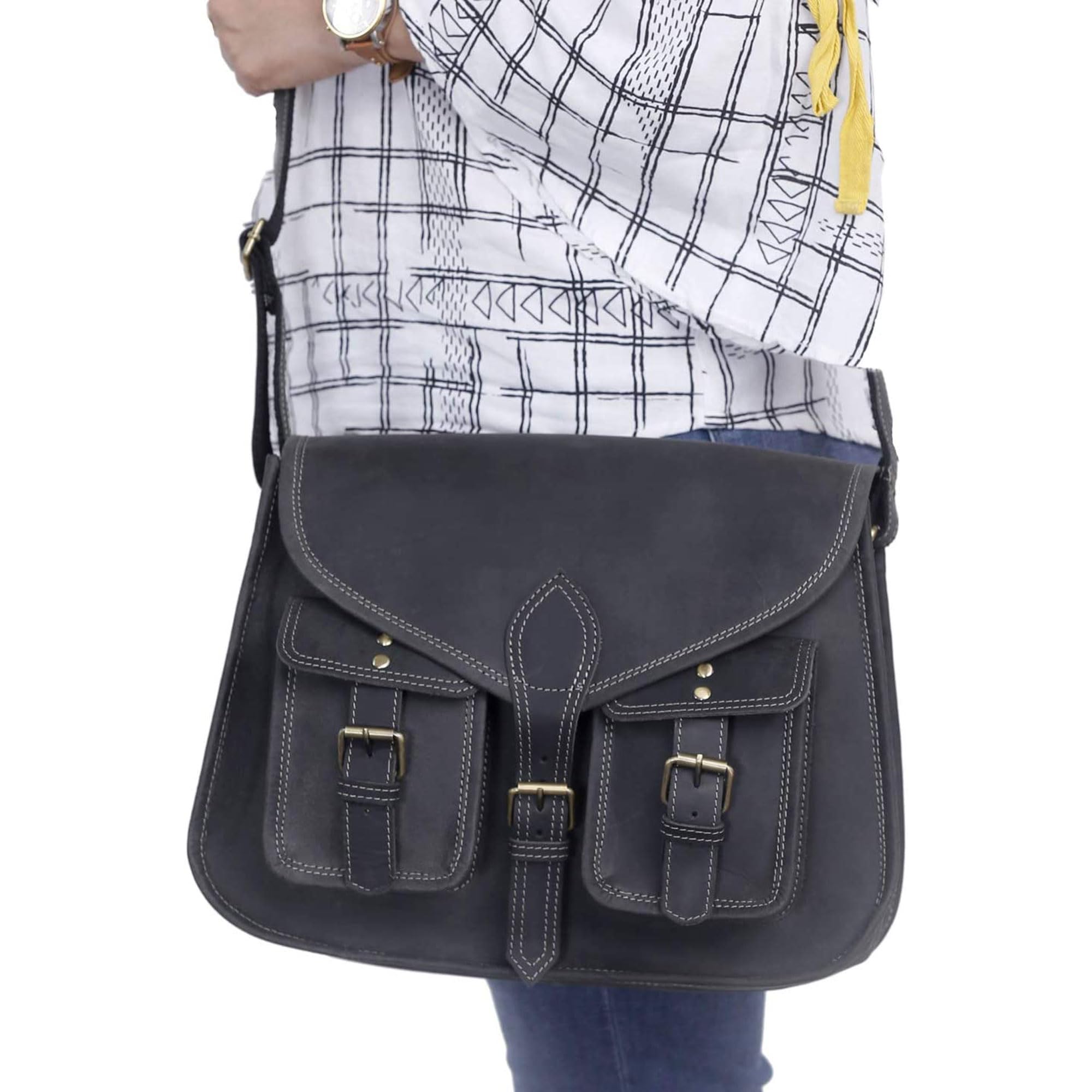 14 Inch Genuine Leather Purse for Women - Stylish Shoulder Bag & Crossbody Satchel - Ladies Tote Handbag for Travel, Work & Everyday Use