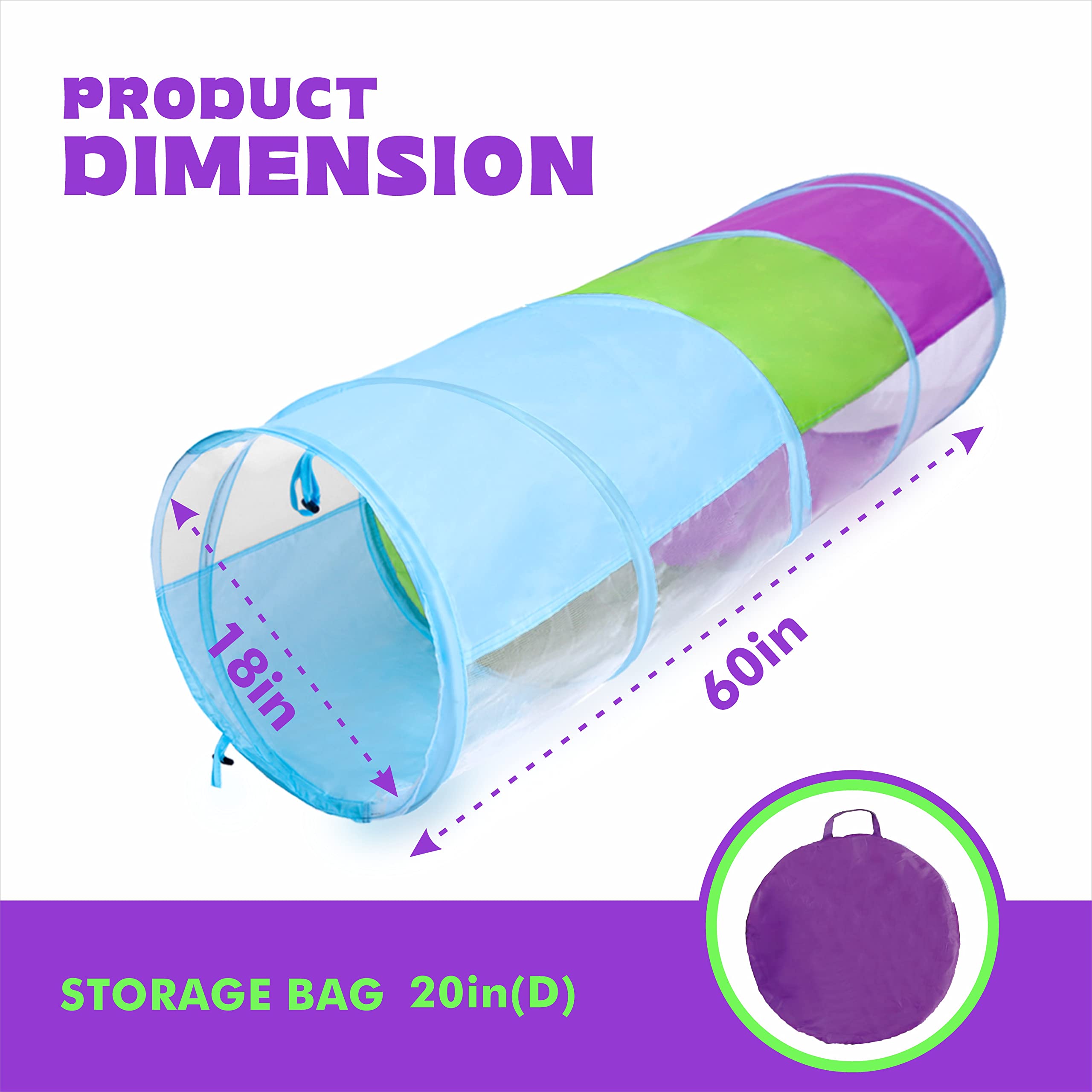 **5ft Kids Play Tunnel for Toddlers 1-3 Years - Indoor & Outdoor Pop-Up Crawl Tunnel Tent for Boys & Girls - Fun Game Toy for Birthday Parties, Playrooms & Backyard Adventures**