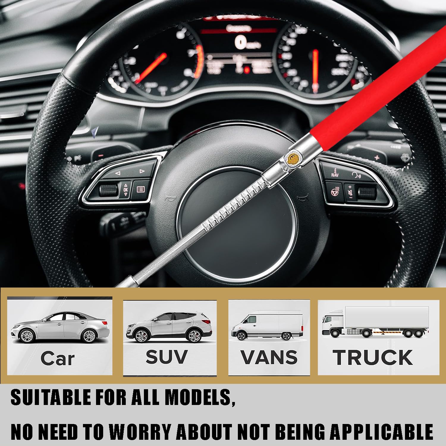 Adjustable Car Steering Wheel Lock Anti-Theft Device with Safety Hammer - Universal Fit for All Vehicles | Perfect for Parking Security & Road Trip Protection