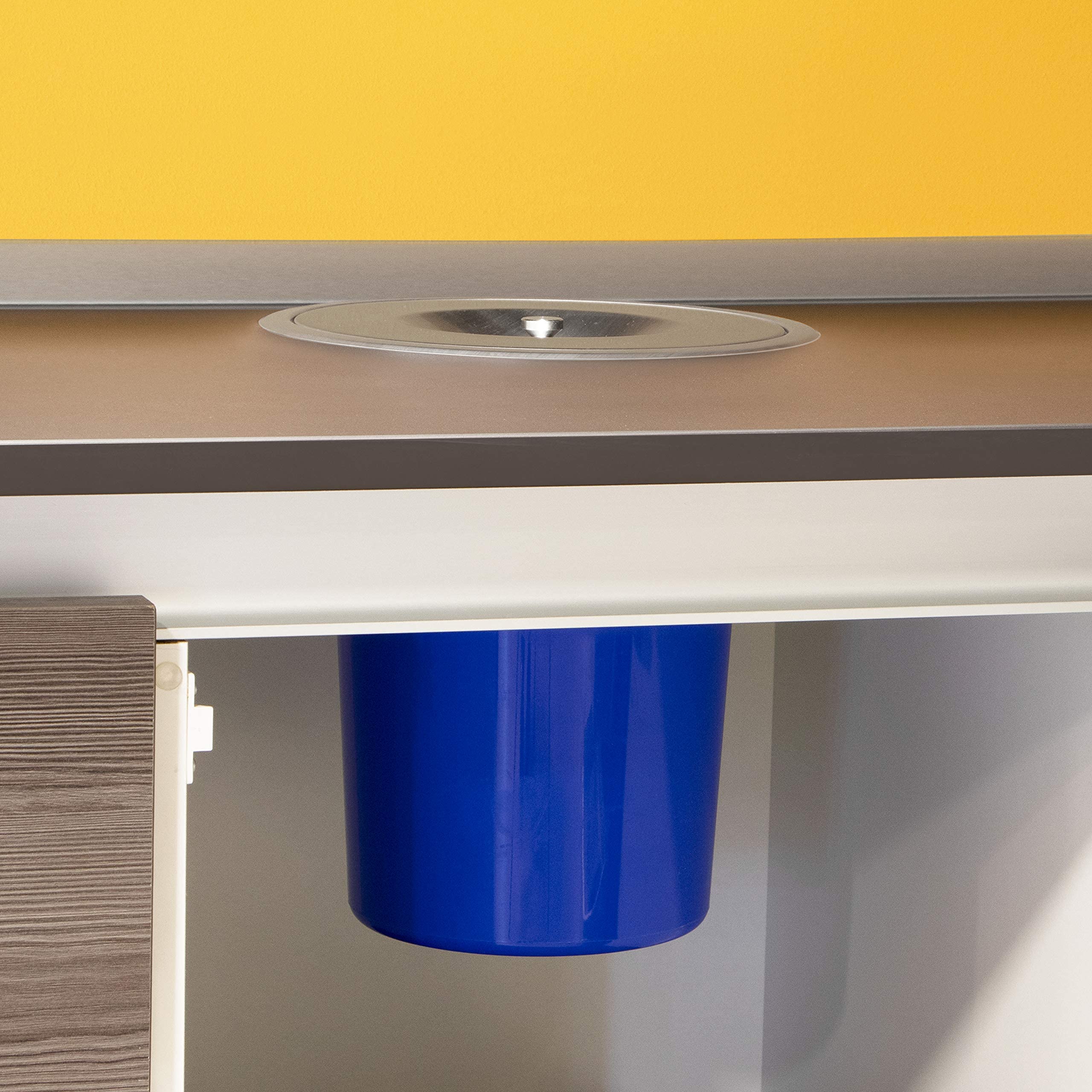Stainless Steel & Plastic Worktop Waste Bin - Kitchen Countertop Trash Can for Small Spaces, Office, Bathroom & Home Use