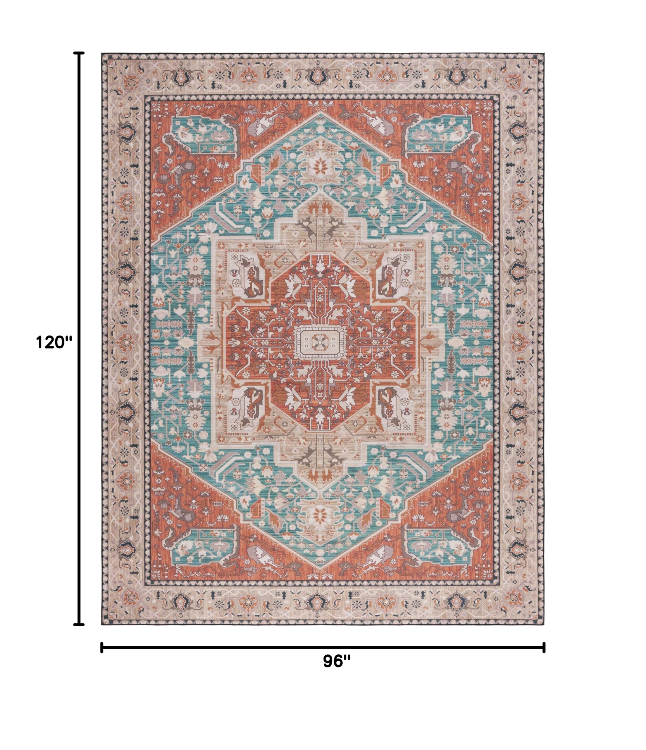 SAFAVIEH Tucson Collection 8' x 10' Area Rug - Aqua & Rust Persian Design, Non-Shedding Machine Washable, Slip Resistant for High Traffic Areas | Perfect for Living Room, Bedroom, Dining Room & Home Decor | Ideal for Modern Homes, Apartments & Office Spaces (TSN150J)