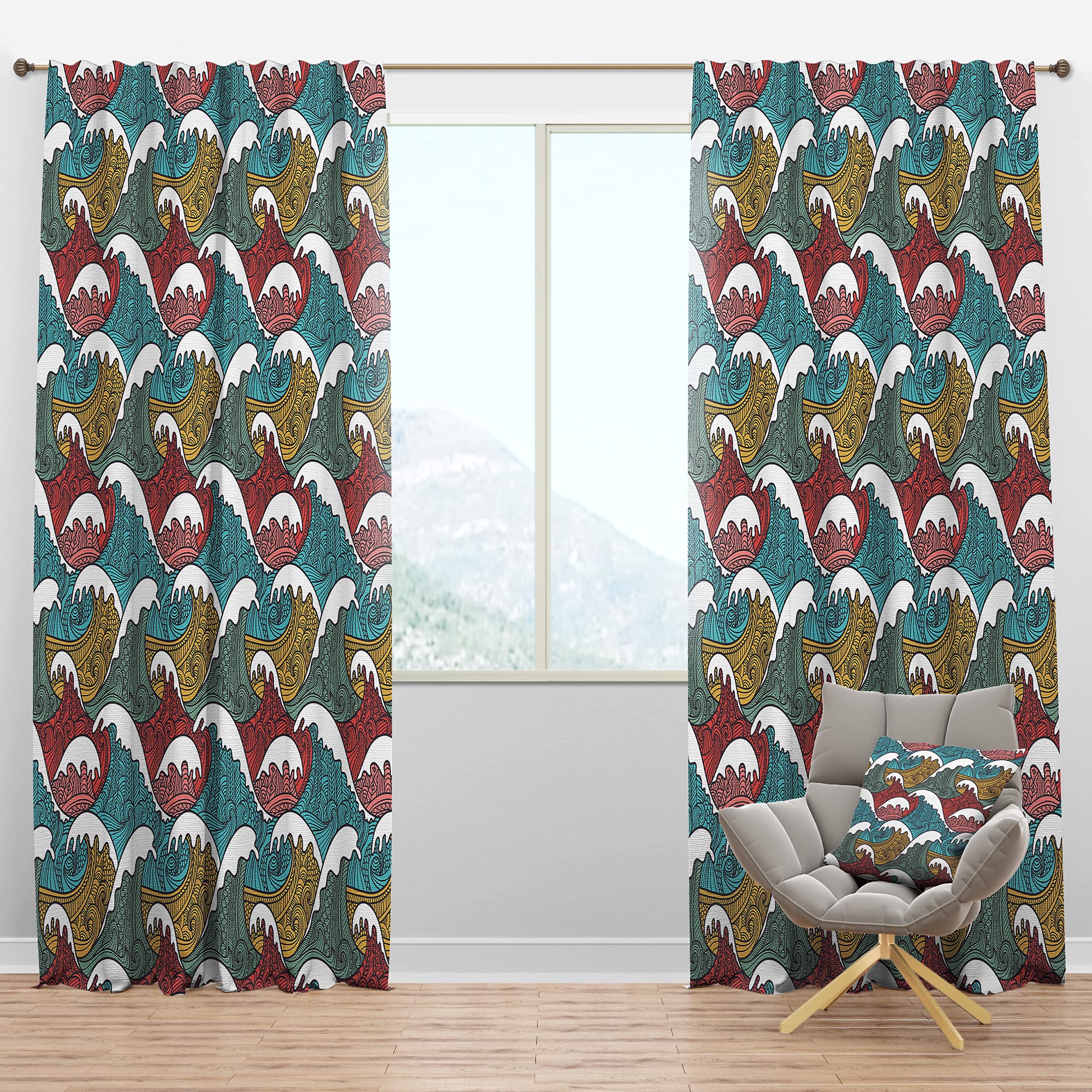 Blackout Curtains with Colorful Waves Pattern - Thermal Insulated Single Panel (52x63 inches) for Bedroom & Living Room - Perfect for Light Blocking, Privacy & Energy Saving