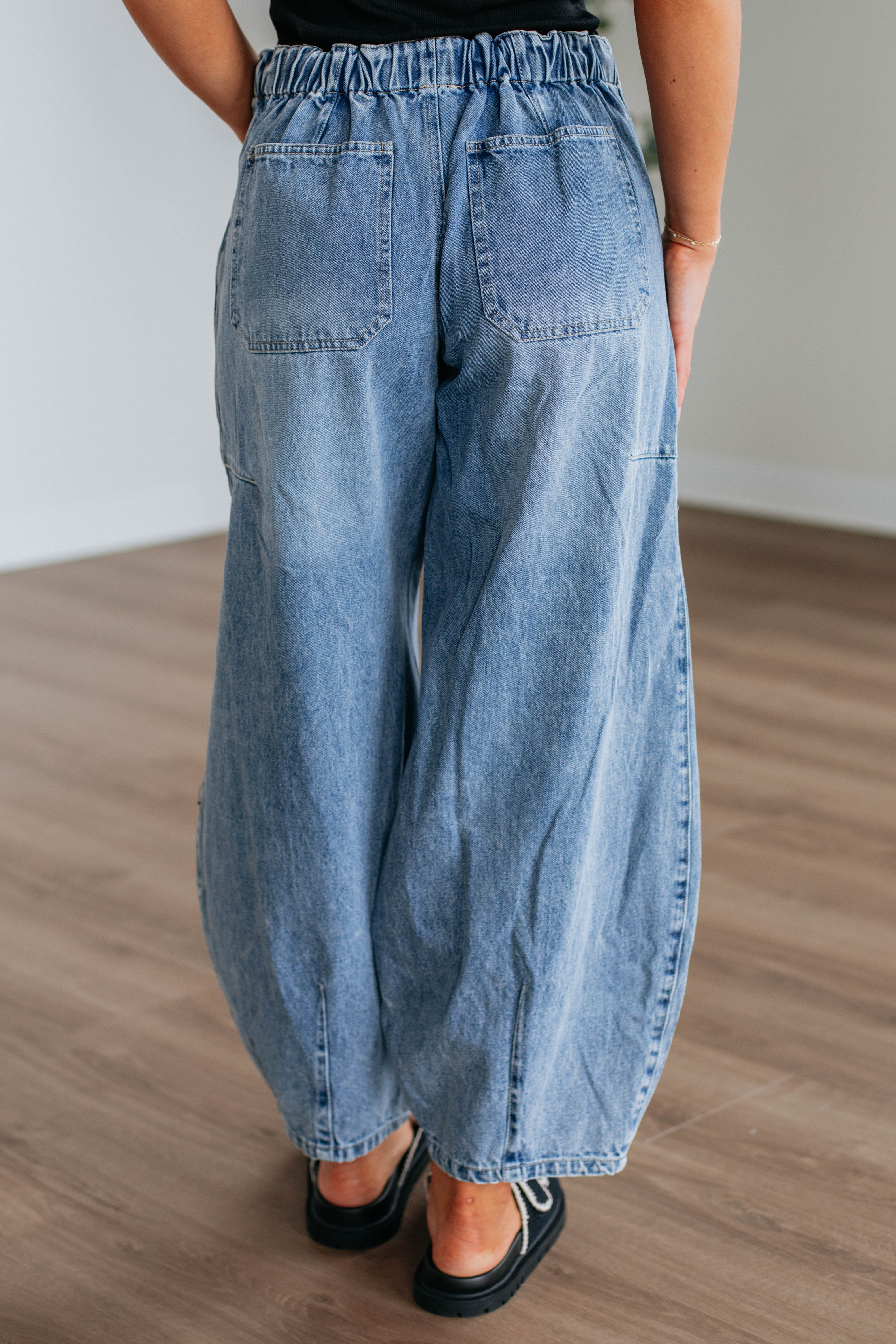 Bradwell Women's Denim Barrel Pants - Medium Wash High Waisted Wide Leg Jeans for Casual Wear & Street Style
