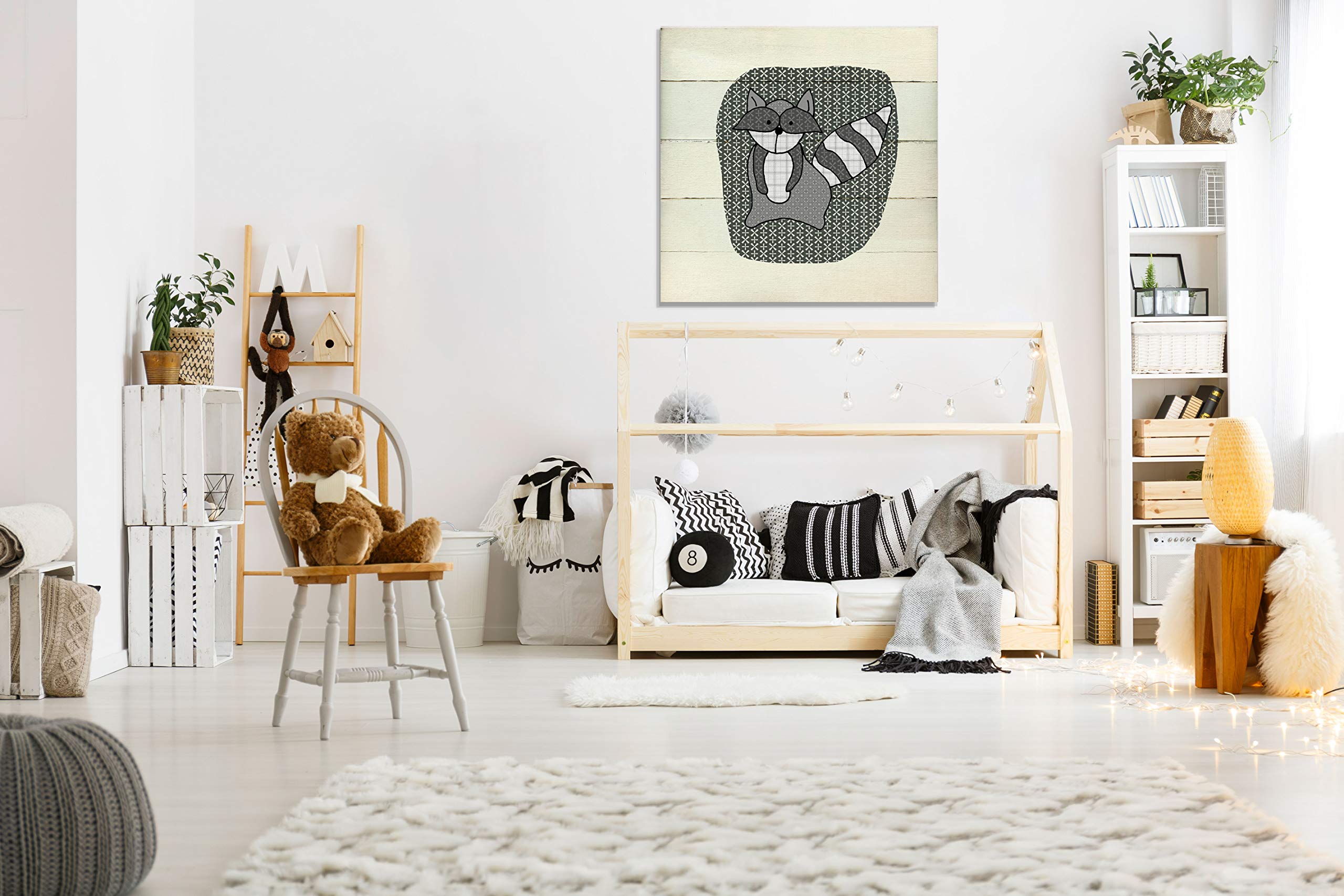 Woodland Creatures Raccoon Wall Art - 24x24 Inch Nursery Decor, Kids Room & Playroom Animal Themed Painting - Perfect for Baby Shower Gifts & Children's Bedroom Decoration