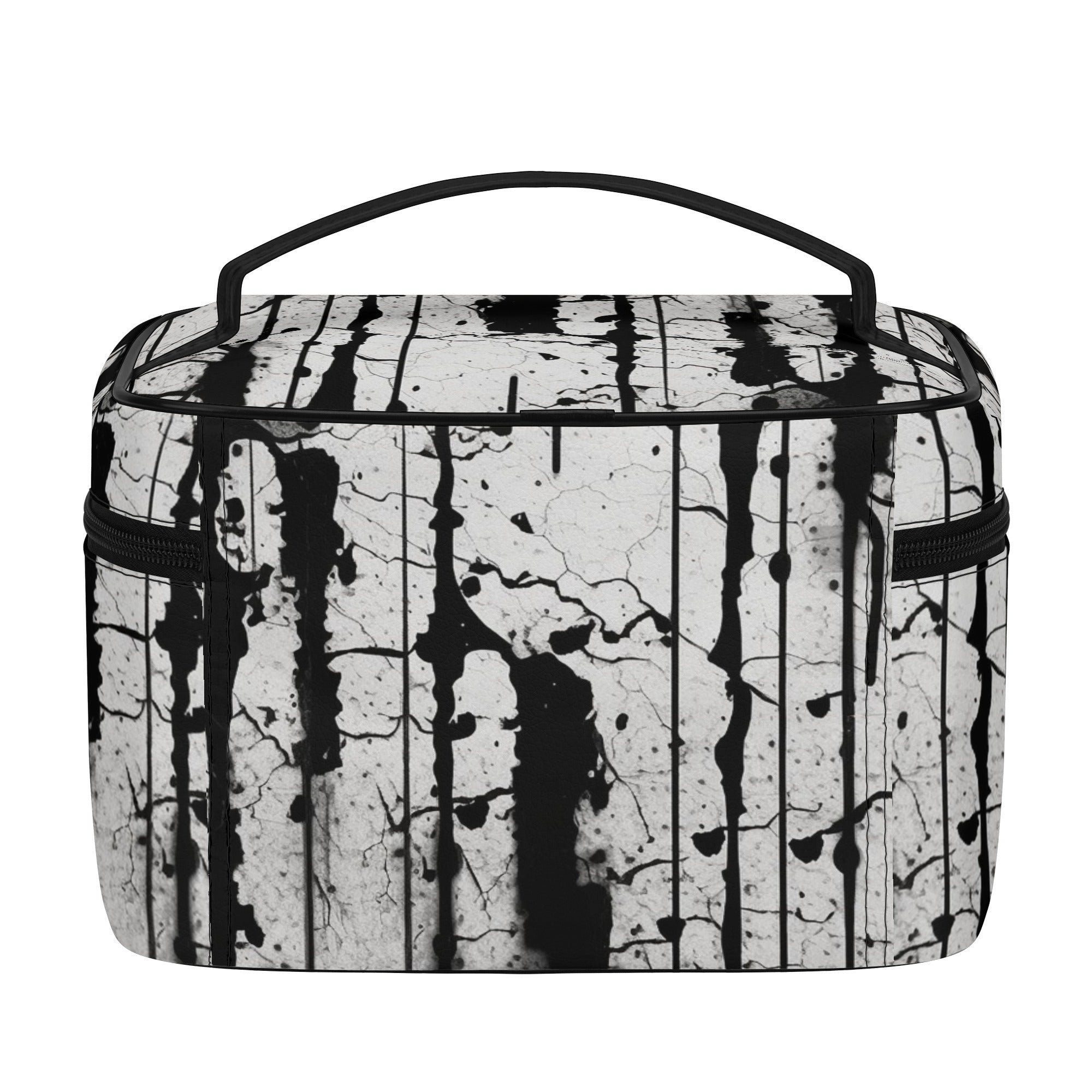 Waterproof Black Leather Cosmetic Bag for Women - Travel Makeup Organizer with Zipper Closure, Perfect for Gym, Office & Vacation Essentials Storage