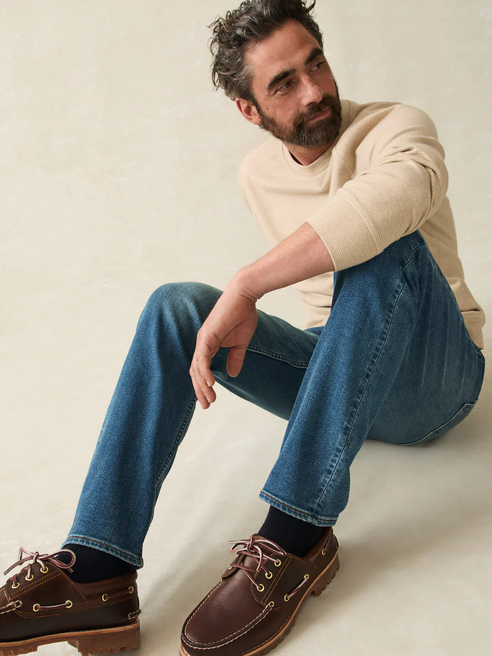 FAHERTY Men's Indigo Ocean Wash 5-Pocket Jeans - Classic Slim Fit Denim Pants for Casual Wear, Work & Everyday Outfits