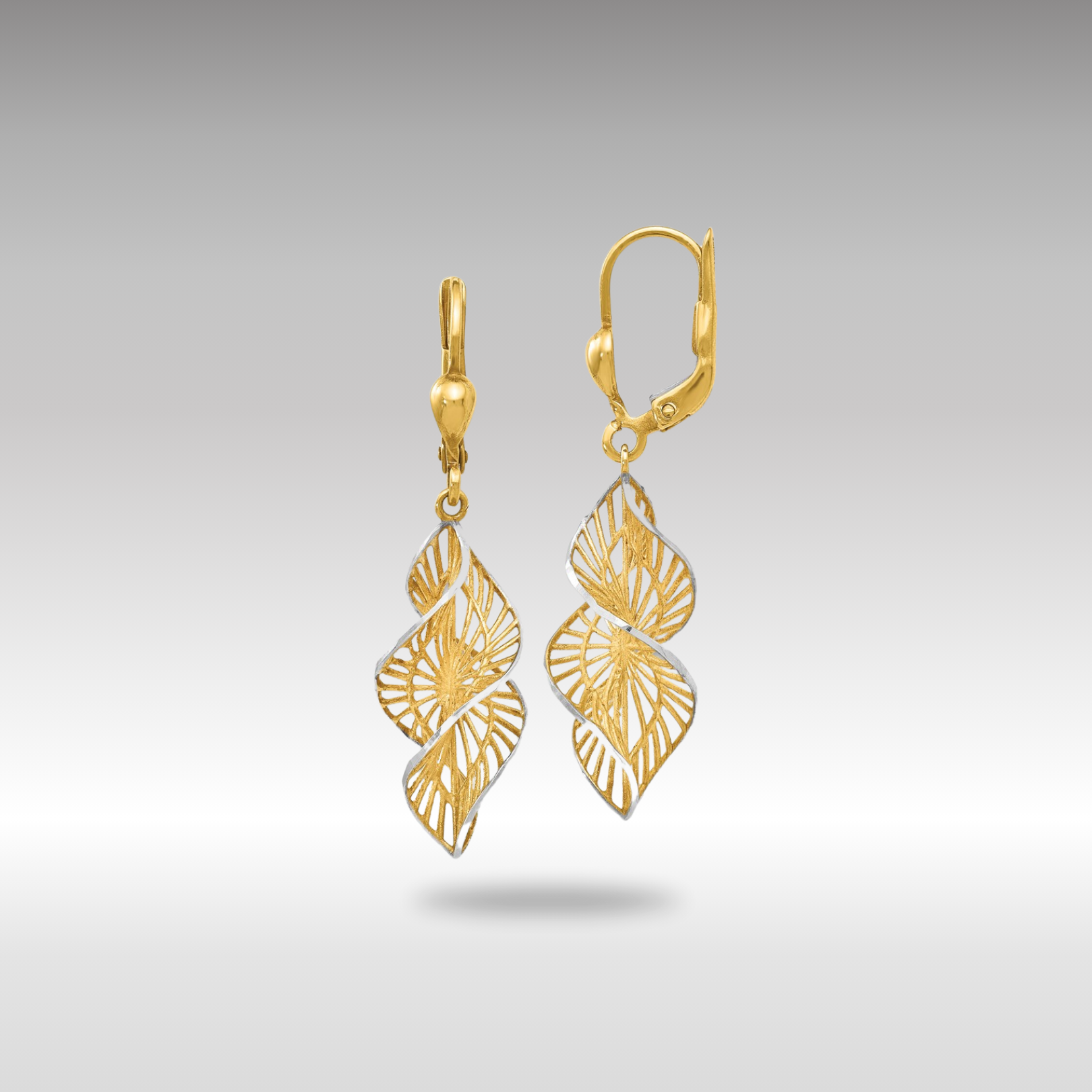 14K Gold Leslie's White Rhodium Textured Leverback Earrings with Diamond Accents - Model LE668 | Elegant Jewelry for Parties, Weddings & Special Occasions