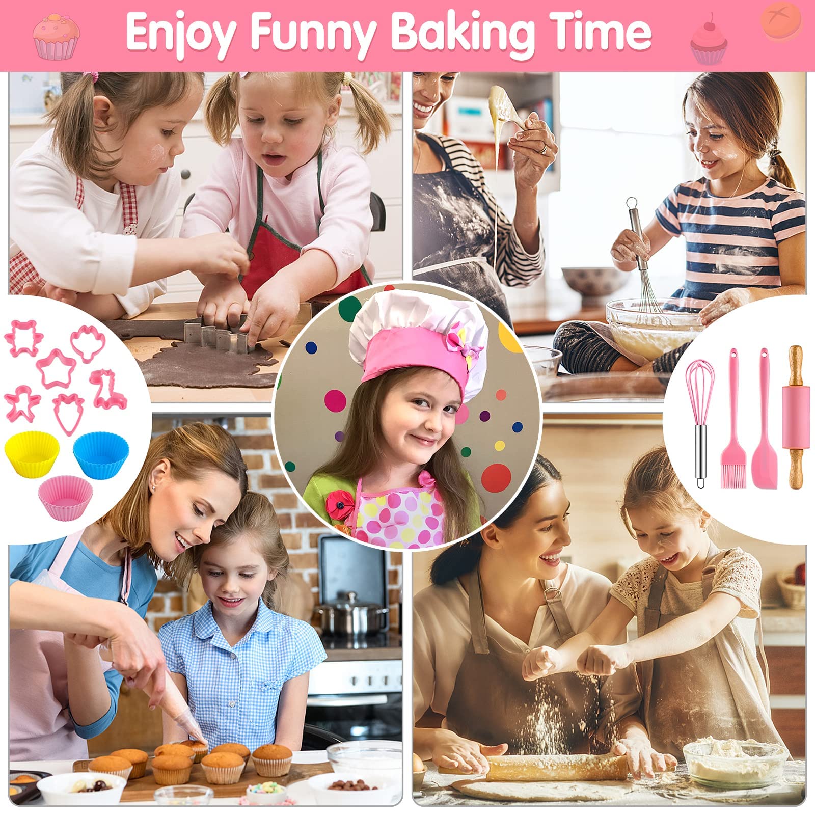 INNOCHEER 54PCS Kids Baking and Cooking Set for Girls & Boys - Chef Costume with Apron, Hat, Real Cooking Tools & Baking Supplies - Perfect Kitchen Utensils for Junior Chefs Ages 3+ | Birthday Gift, Pretend Play, Cooking Class & Family Baking Fun