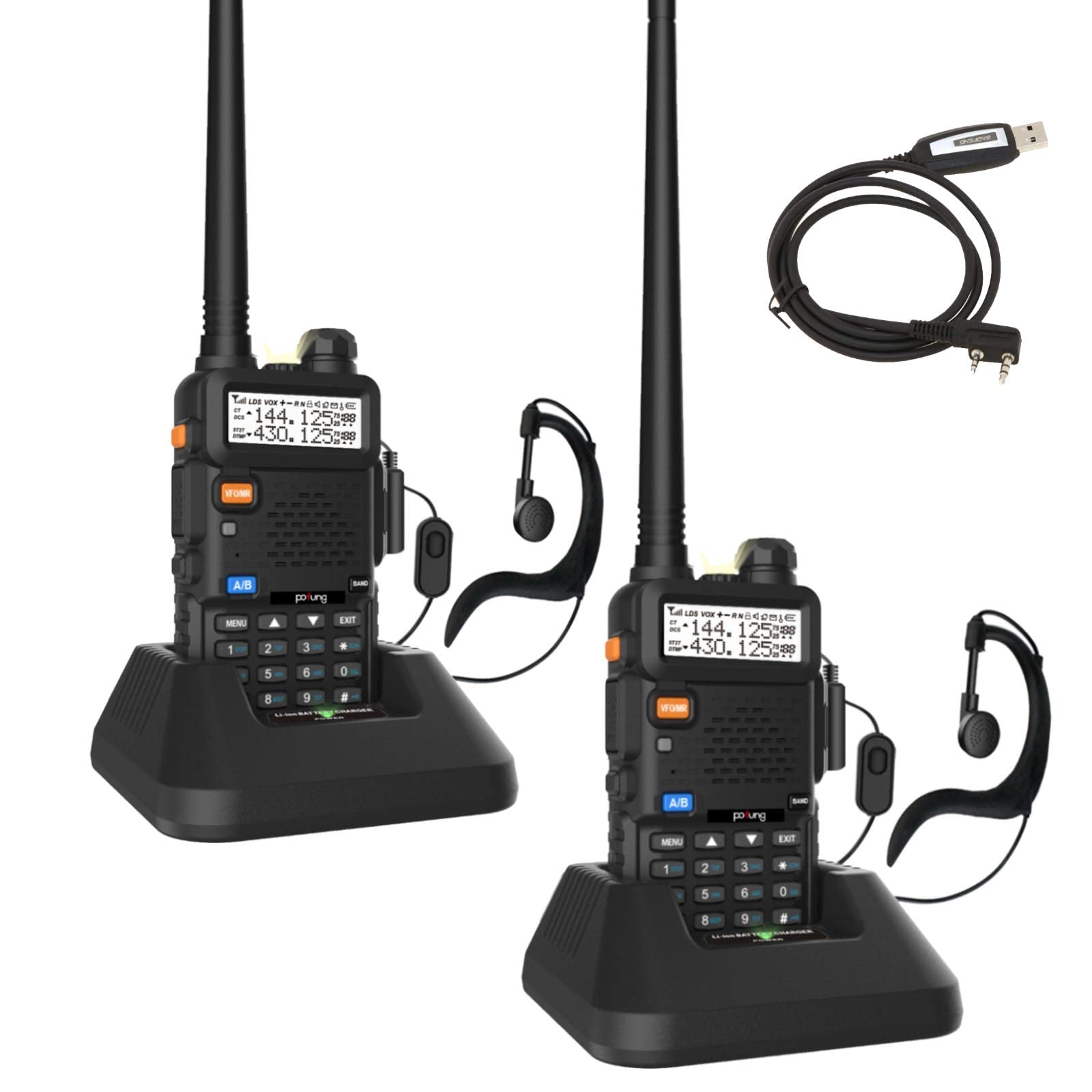 BF5RUV Dual Band VHF/UHF Walkie Talkie Radio (144-146MHz & 430-440MHz) - Long Range Two Way Communication with Charging Cable - Perfect for Outdoor Adventures, Construction Sites & Emergency Preparedness (2-Pack)