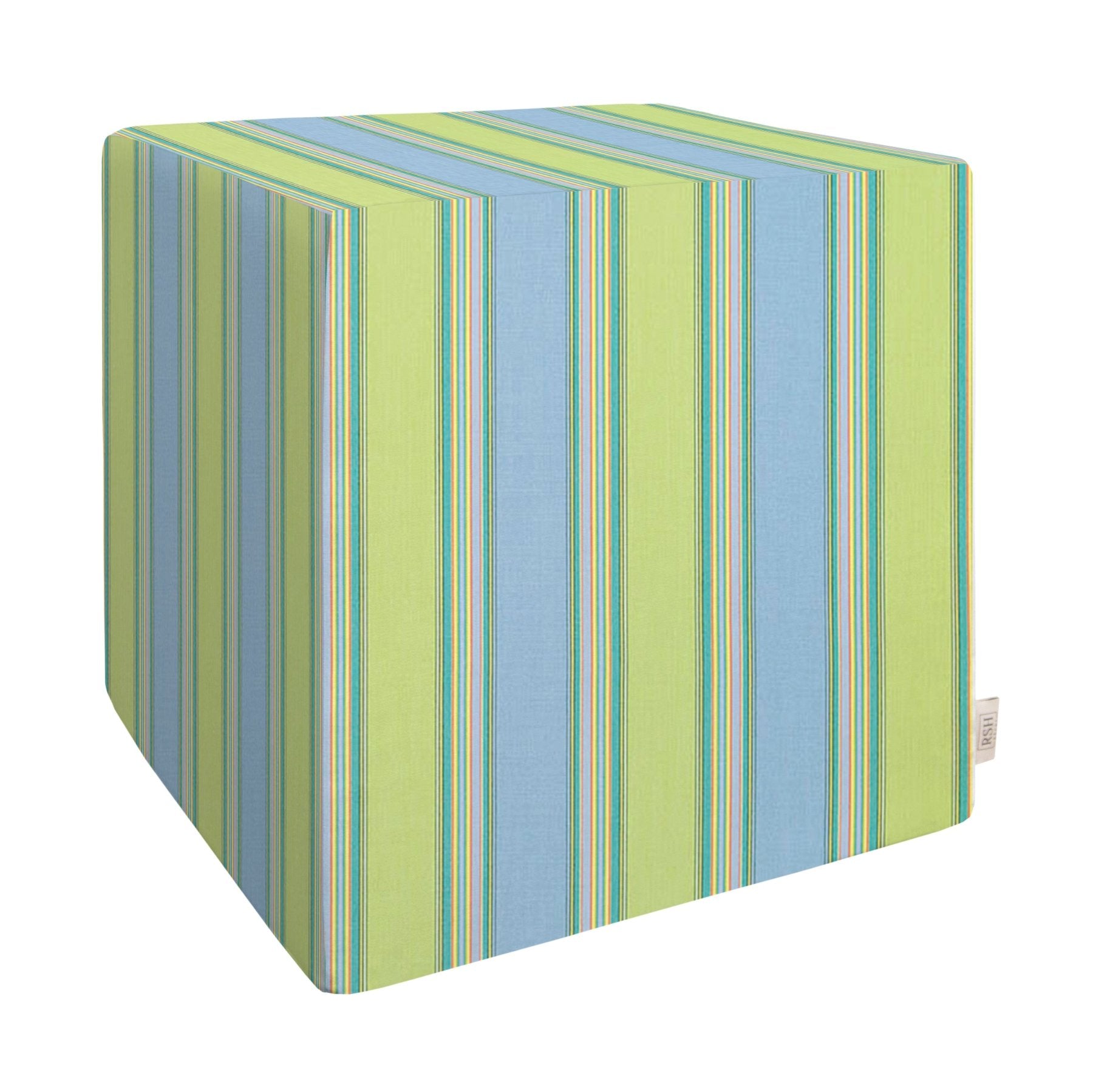 Sunbrella Stripes Square Pouf Cube - Stylish Indoor Outdoor Ottoman Seat for Living Room, Patio, and Garden Decor