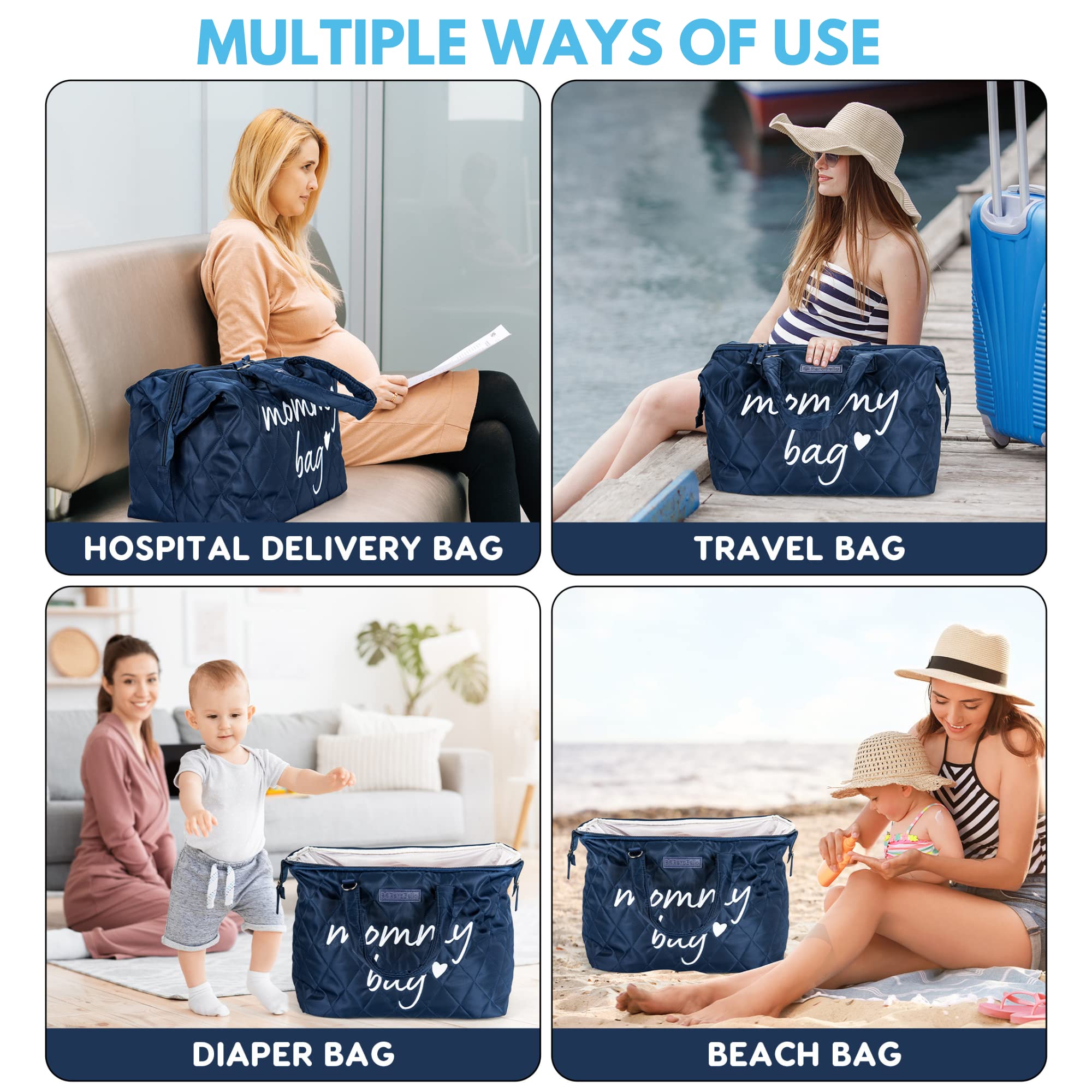 PeraBella Large Diaper Bag Tote - Stylish Hospital Bag for Labor & Delivery, Spacious Maternity Bag for New Moms - Perfect for Baby Essentials, Travel & Everyday Use