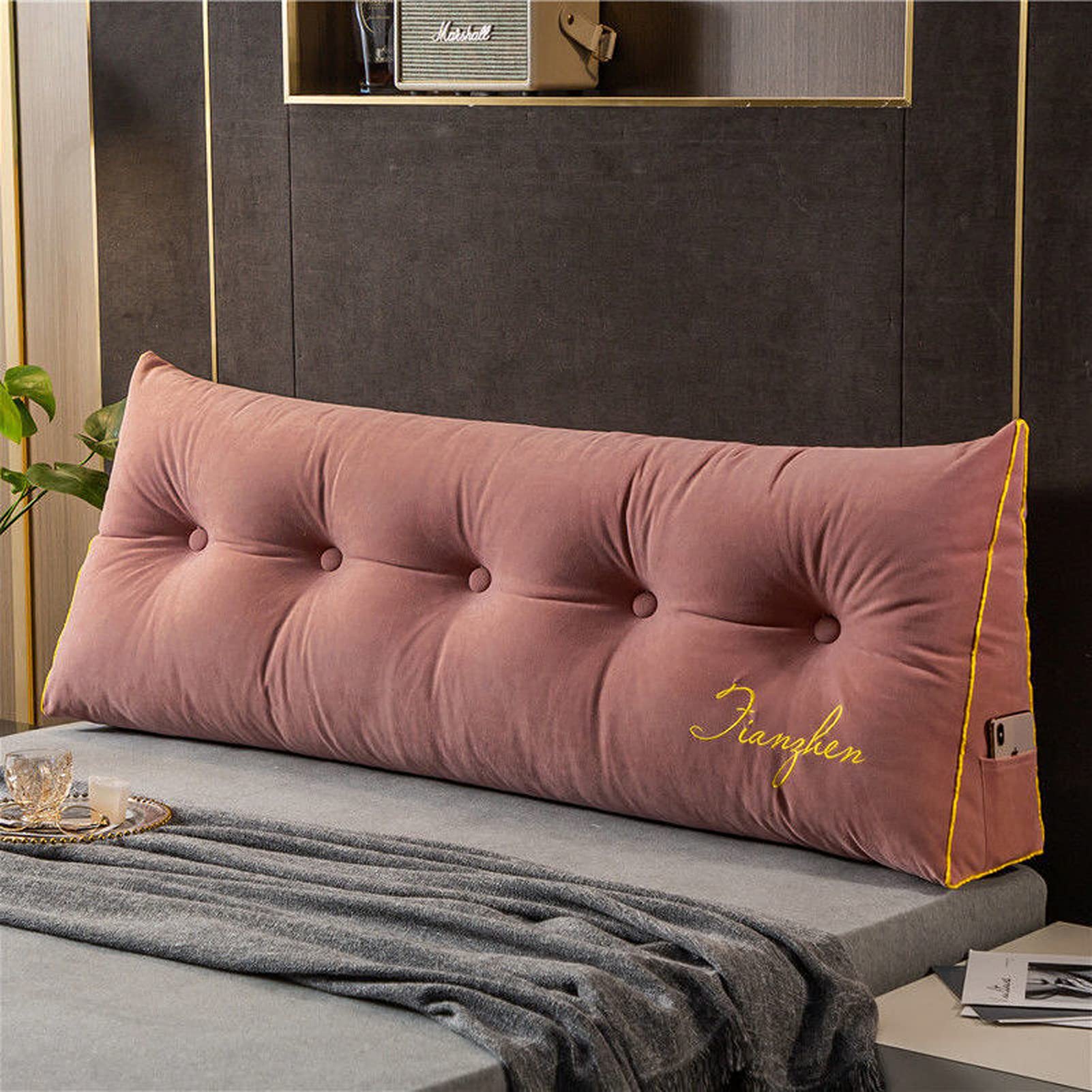 Triangular Wedge Pillow for Reading - Adjustable Backrest & Headboard Support with Letter Embroidery - Washable & Removable Cover - Perfect for Daybeds, Sofas & Bed Reading