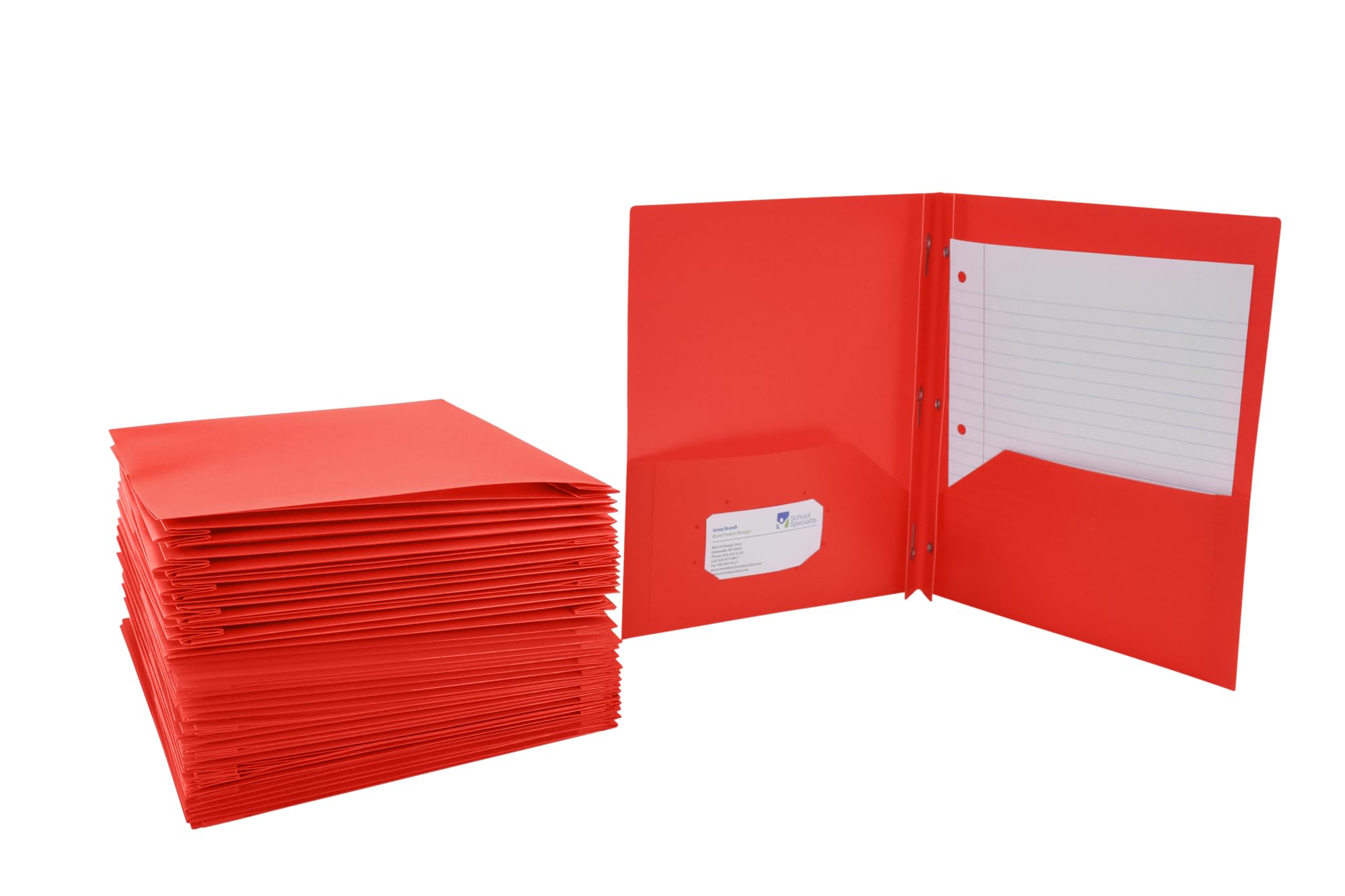School Smart 2-Pocket Poly Folders with Fasteners - Red (Pack of 25) - Durable Plastic Folders for Classroom Organization, Homework, and Document Storage