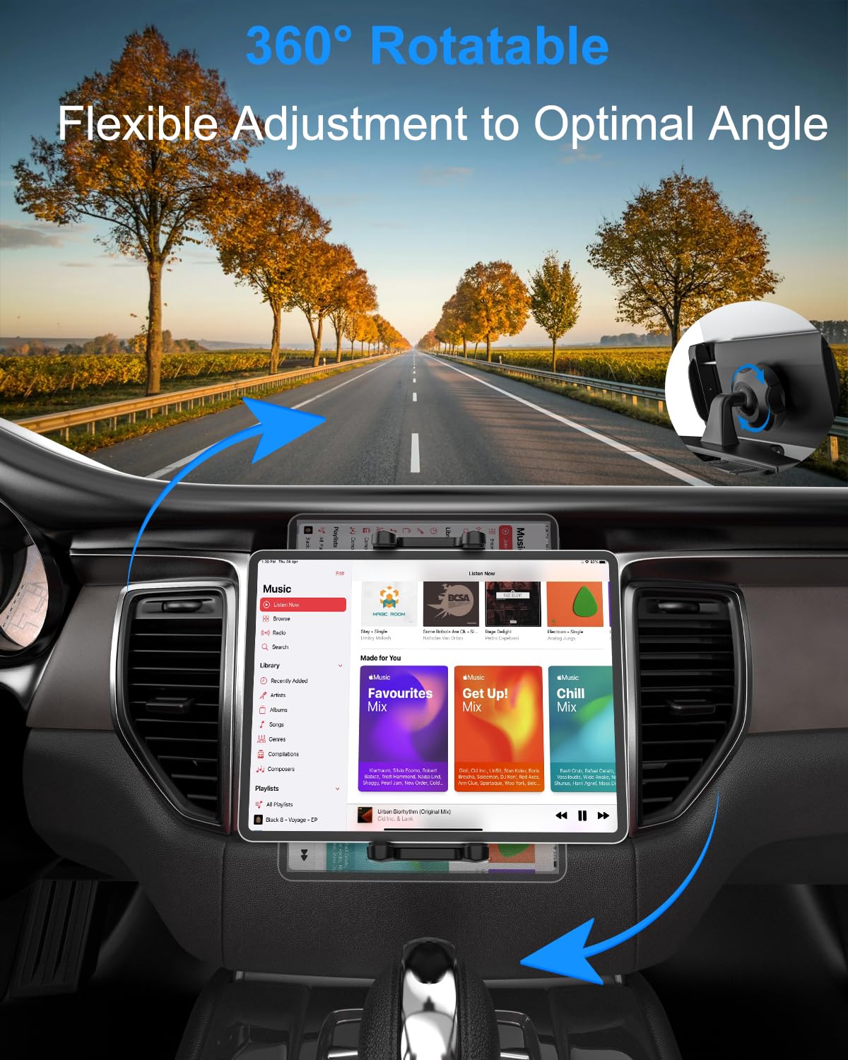 Universal CD Slot Car Tablet Mount Holder for 4-13 Inch iPad & Phones - 360° Rotatable Stand for iPad Pro 12.9/11/10.5/9.7, iPad Air/Mini, Samsung Galaxy Tabs, iPhone - Perfect for Hands-Free Navigation & Entertainment While Driving