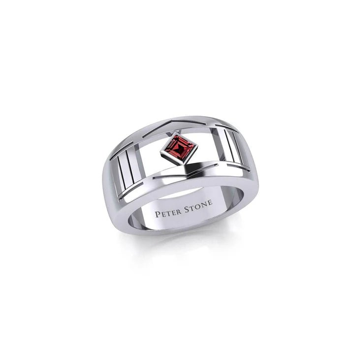Sterling Silver Modern Ring with Inlaid NA Recovery Symbol - Elegant Jewelry for 12 Step Program, Sobriety Gifts & Addiction Recovery Support (TRI2437)