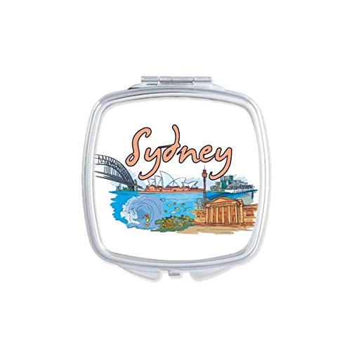 DIYthinker Australia Sydney Opera House Watercolor Mirror - Portable Compact Double-Sided Pocket Makeup Mirror for Travel, Home & Office Use