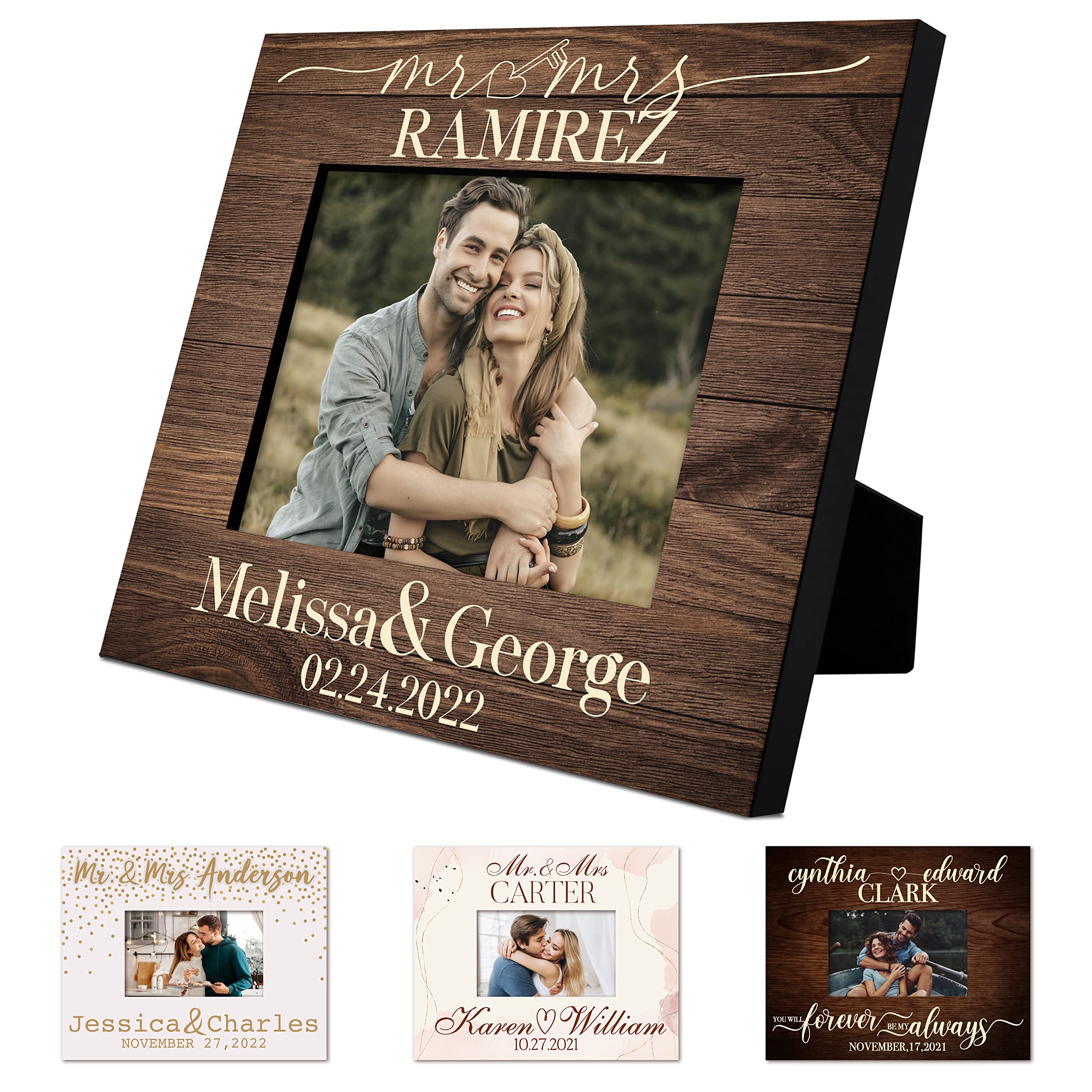 Personalized Mr and Mrs Picture Frame for Couples - Wedding, Engagement & Anniversary Gifts - 2 Sizes & 9 Designs - Custom Photo Frame for Newlyweds, Boyfriend & Girlfriend | Perfect for Home Decor, Bedroom Display & Romantic Gift Giving