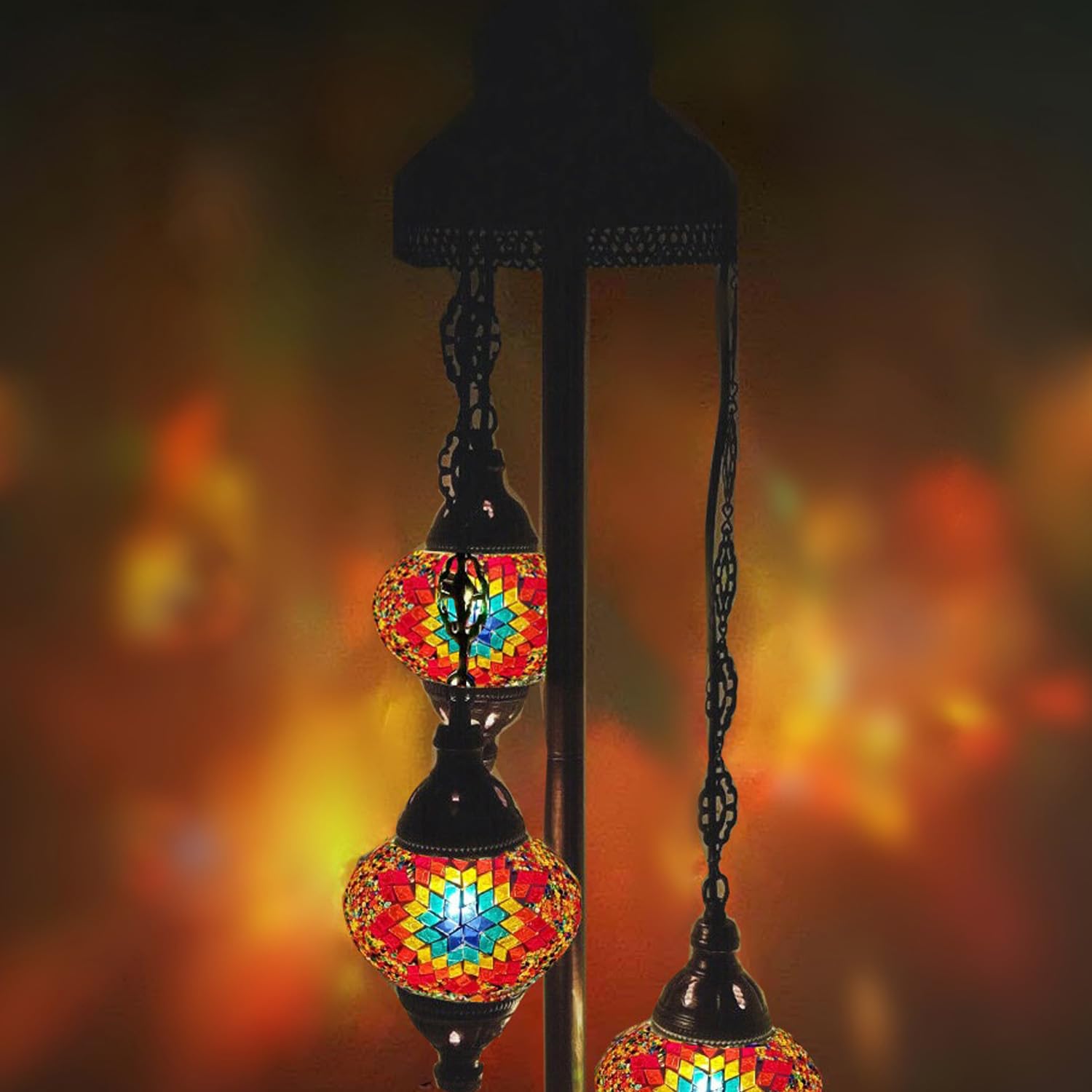 Handmade Tiffany Style Glass Mosaic Floor Lamp - Moroccan Bohemian Home Decor Lighting for Living Room, Bedroom & Office