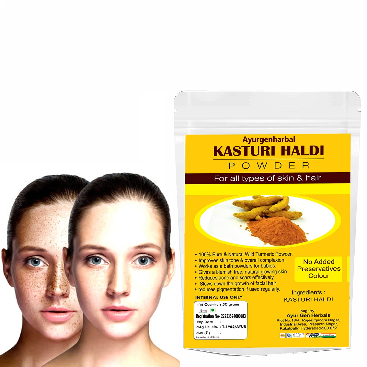 Organic Wild Turmeric Powder (Kasturi Manjal) - 100% Pure Curcuma Aromatica for Skin Brightening & Acne Treatment | Natural Face Pack, DIY Beauty Recipes | Glowing Skin Care Solution