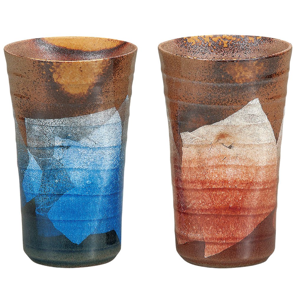 Premium Kutani Pottery Pair Beer Glasses - Silver Color Japanese Import for Elegant Dining & Gift Giving